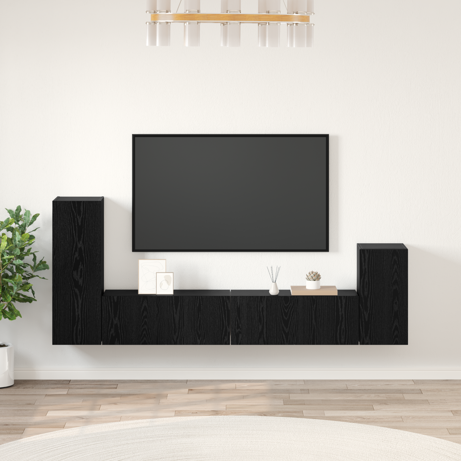 Dulap pentru TV pe Perete 4 pcs Stejar negru Lemn compozit GartenMobel Dekor