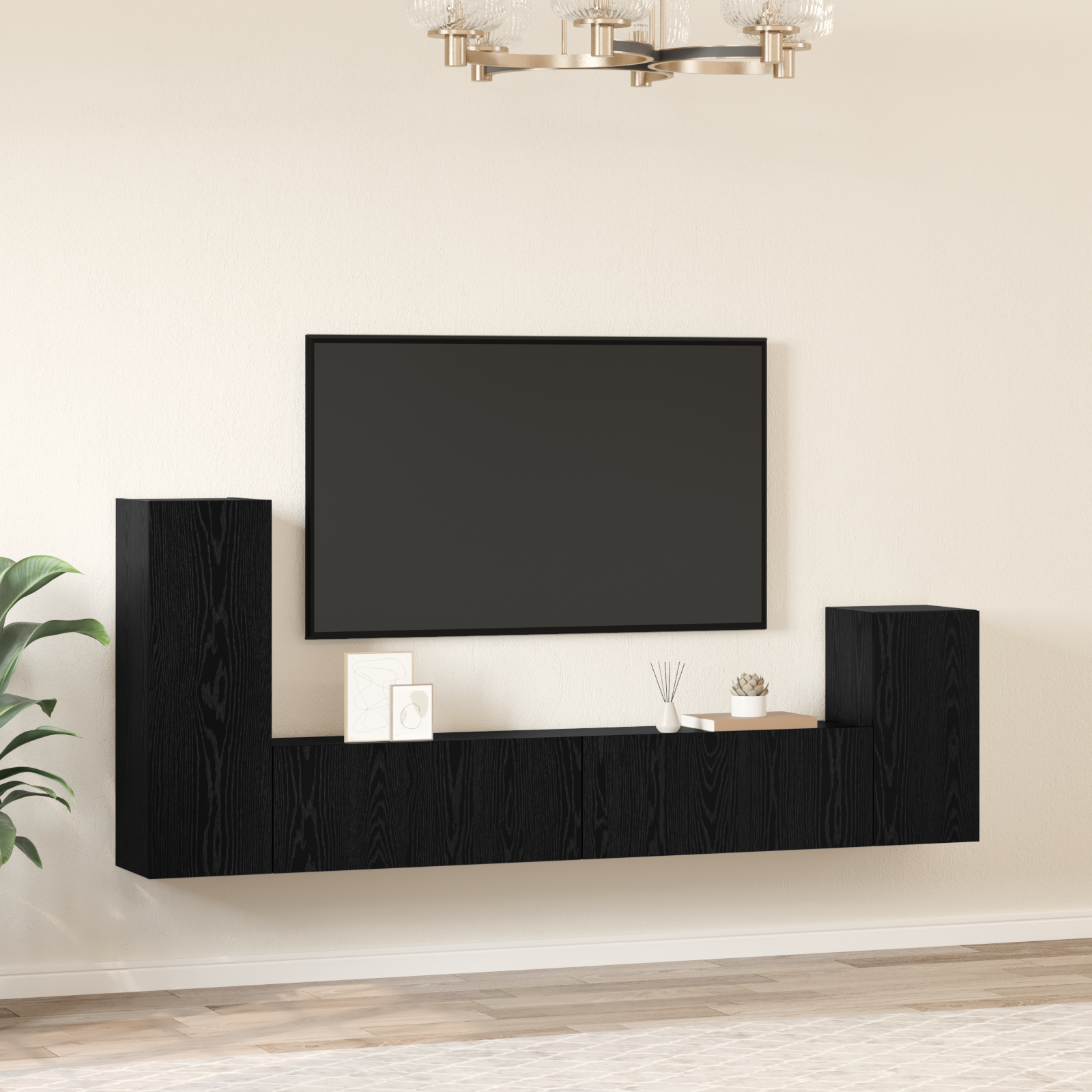 Dulap pentru TV pe Perete 4 pcs Stejar negru Lemn compozit GartenMobel Dekor