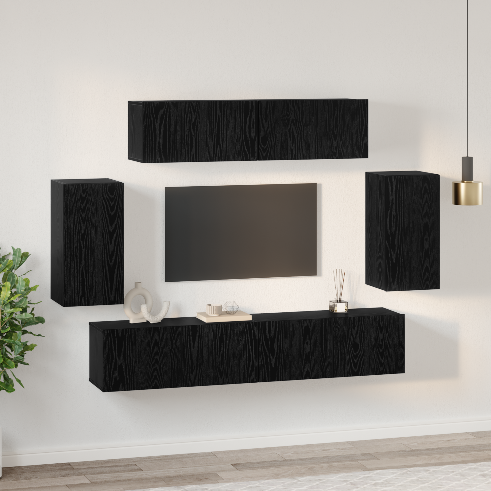 Dulap pentru TV pe Perete 6 pcs Stejar negru Lemn compozit GartenMobel Dekor