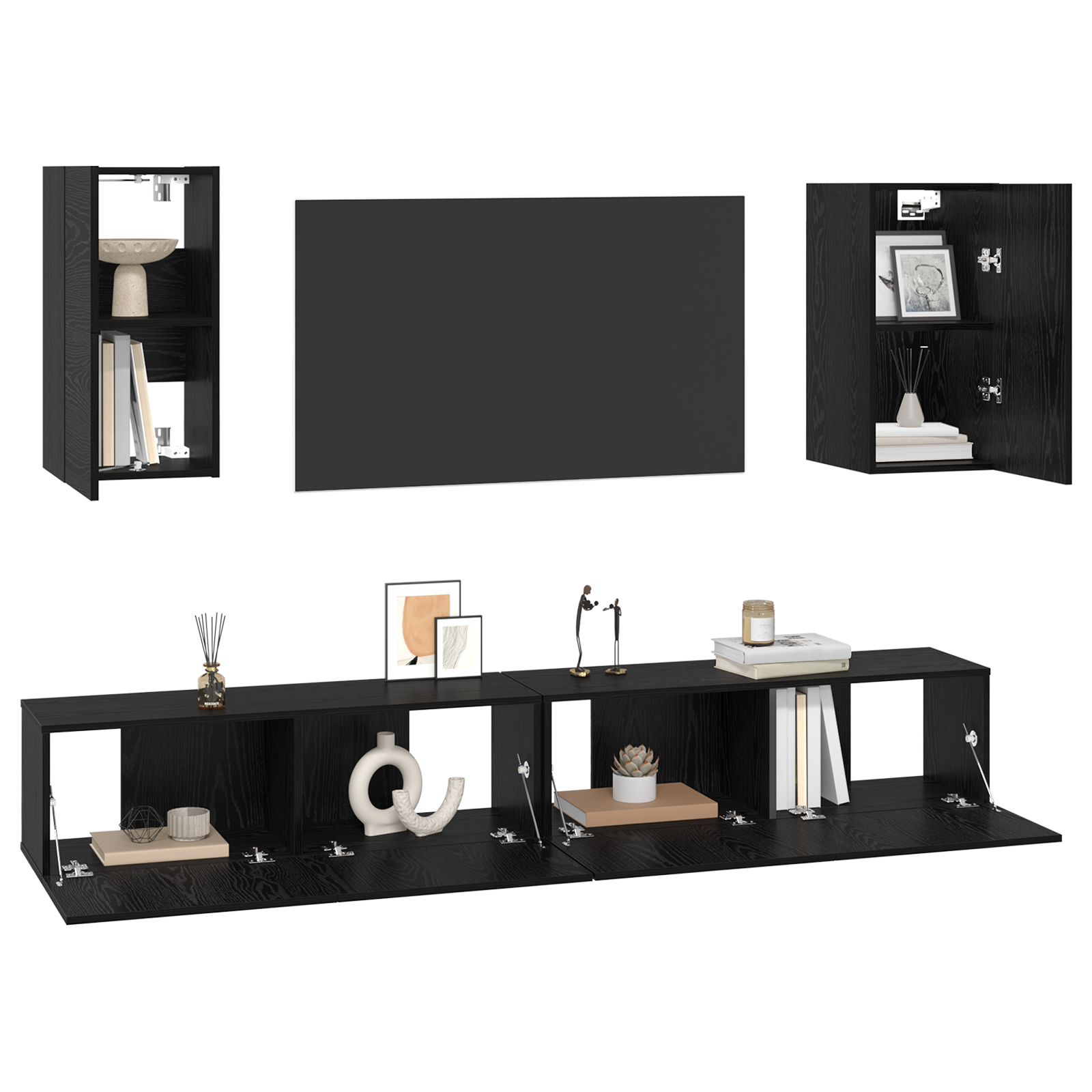 Dulap pentru TV pe Perete 6 pcs Stejar negru Lemn compozit GartenMobel Dekor