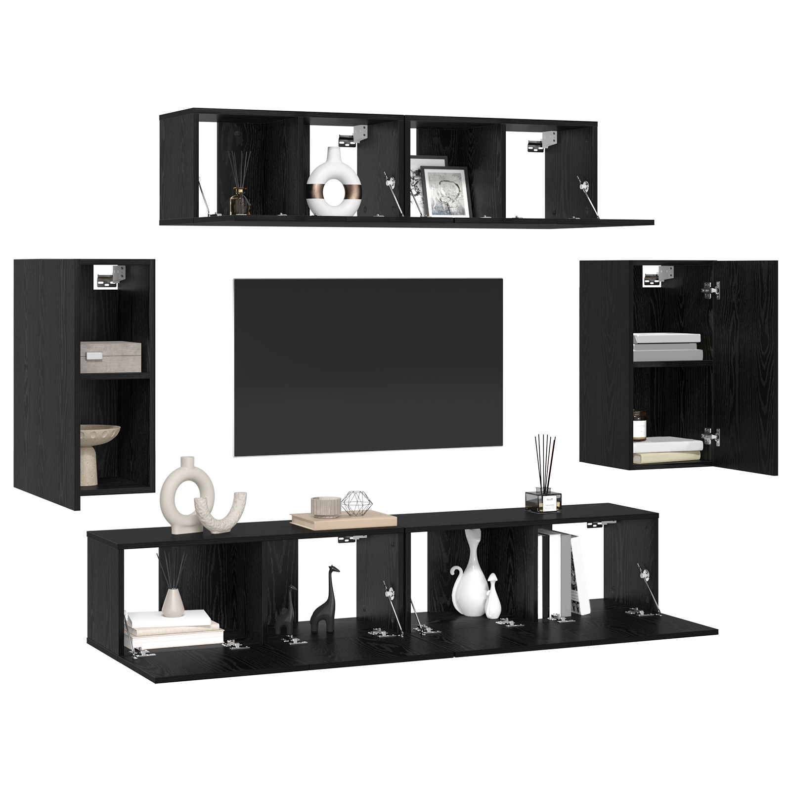 Dulap pentru TV pe Perete 6 pcs Stejar negru Lemn compozit GartenMobel Dekor