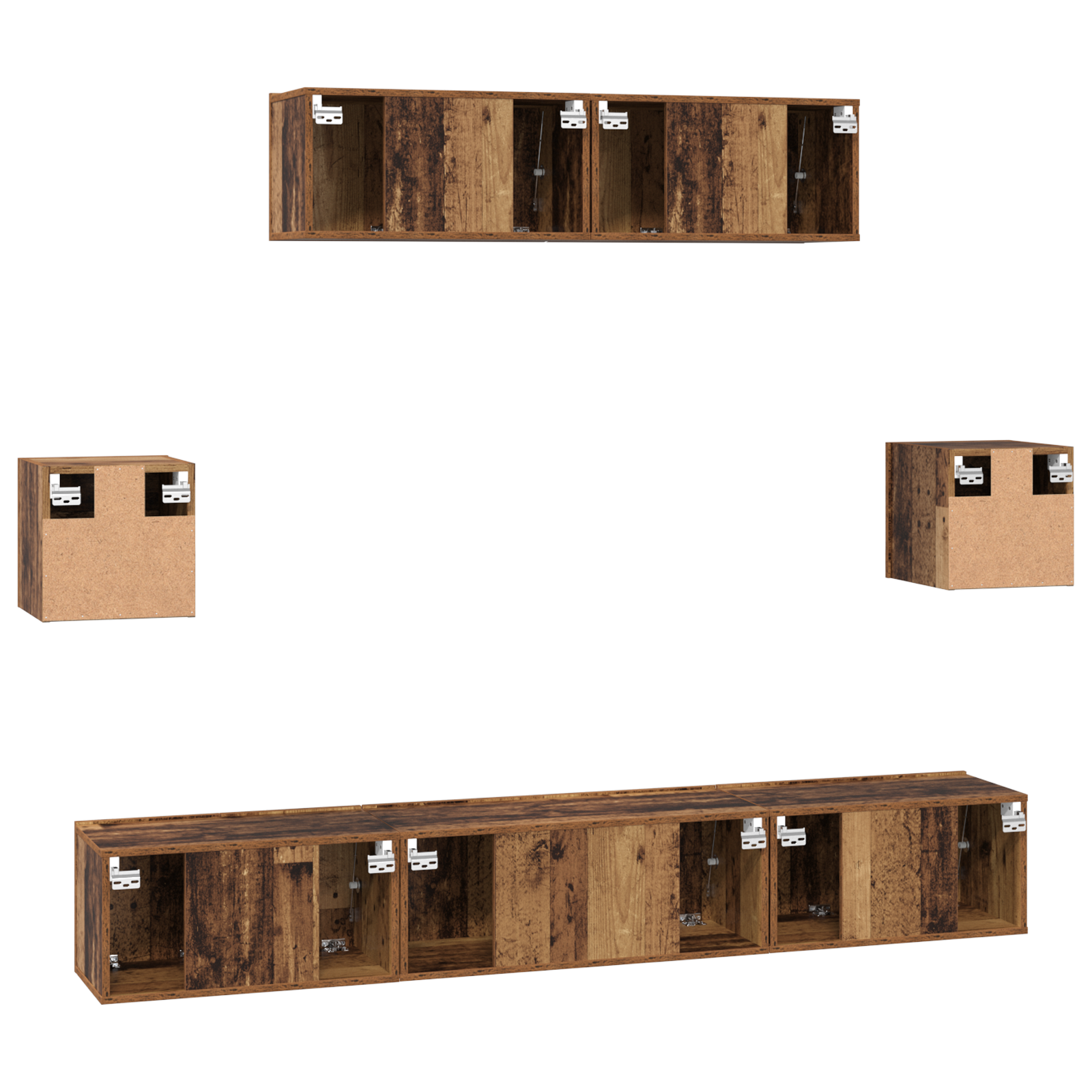 Set Cabinet TV Altele cu depozitare cu ușă 7 pcs Lemn vechi 80 x 30 x 30 cm GartenMobel Dekor