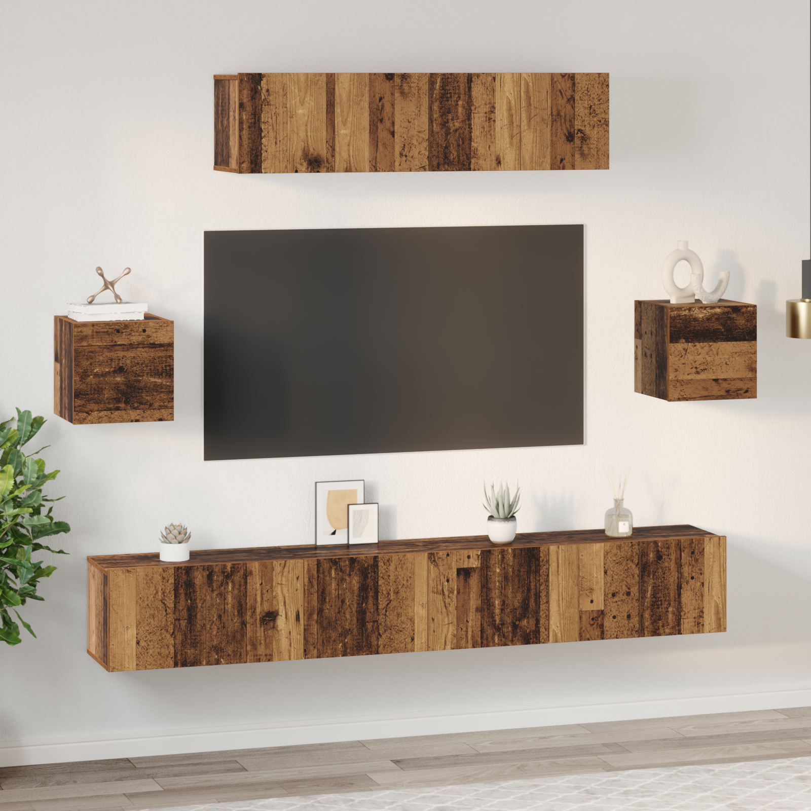 Set Cabinet TV Altele cu depozitare cu ușă 7 pcs Lemn vechi 80 x 30 x 30 cm GartenMobel Dekor