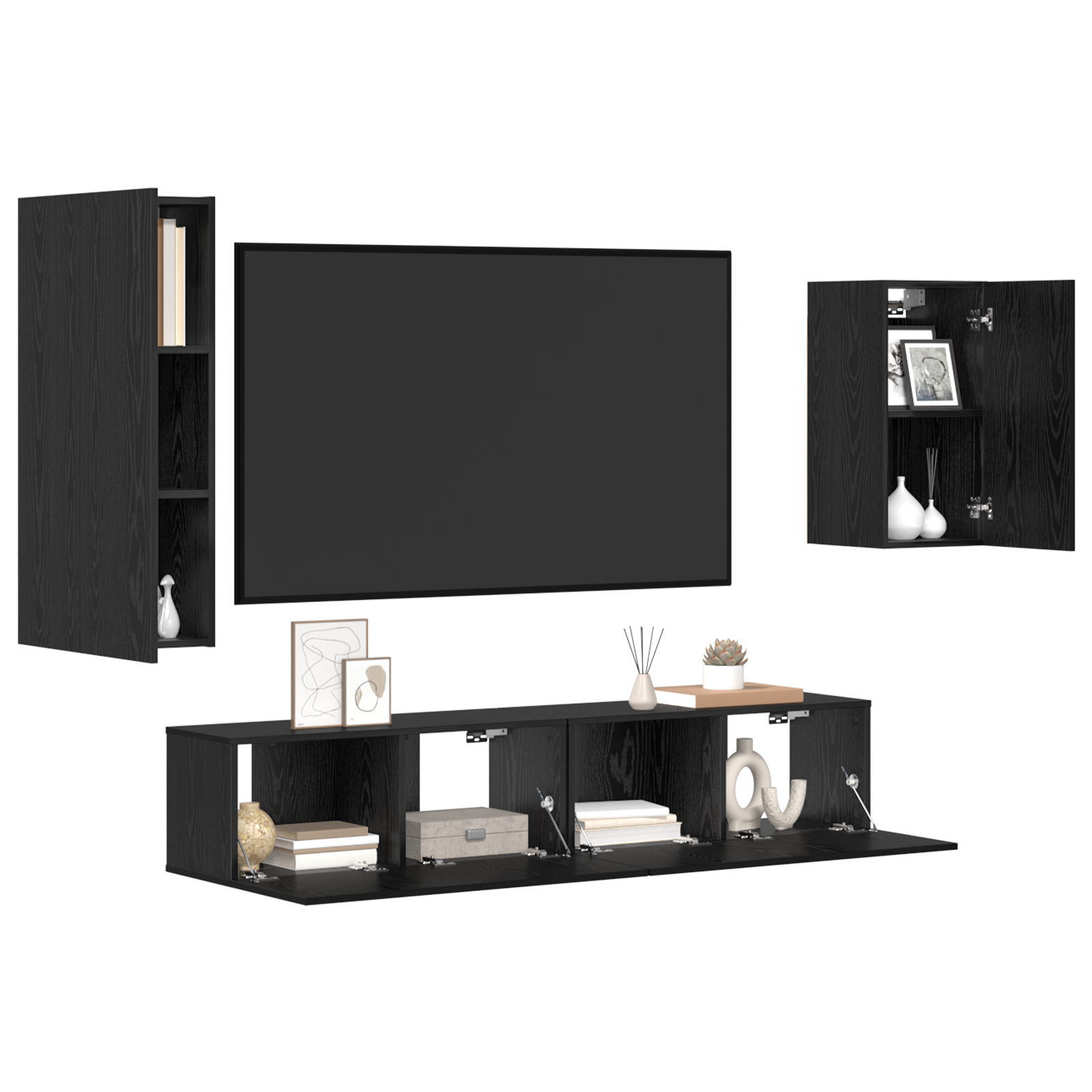 Set cabinet TV cu raft 4 pcs Stejar negru 30.5 x 30 x 90 cm GartenMobel Dekor