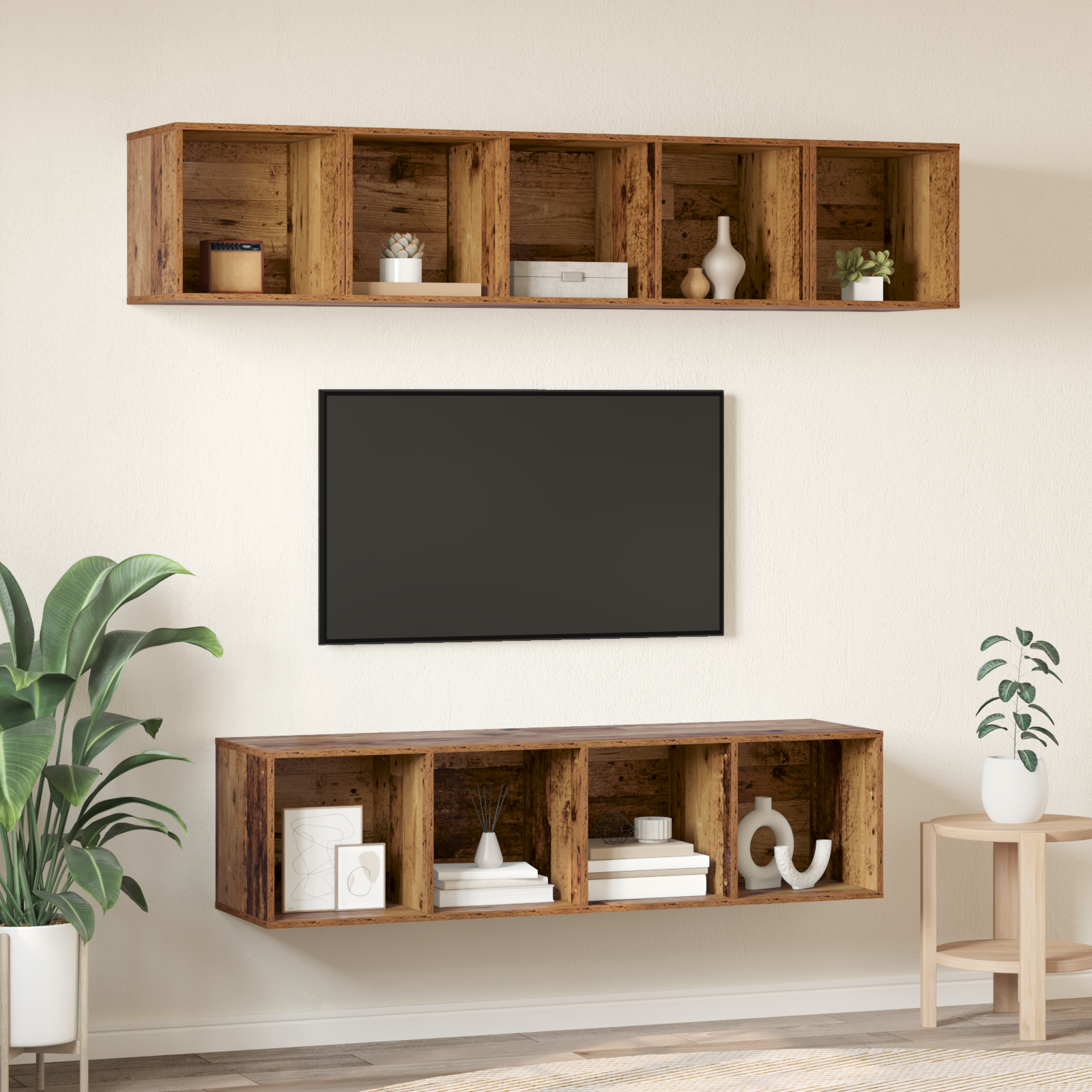 Set comodă TV 4 pcs Lemn vechi 37 x 37 x 142.5 cm Lemn compozit GartenMobel Dekor