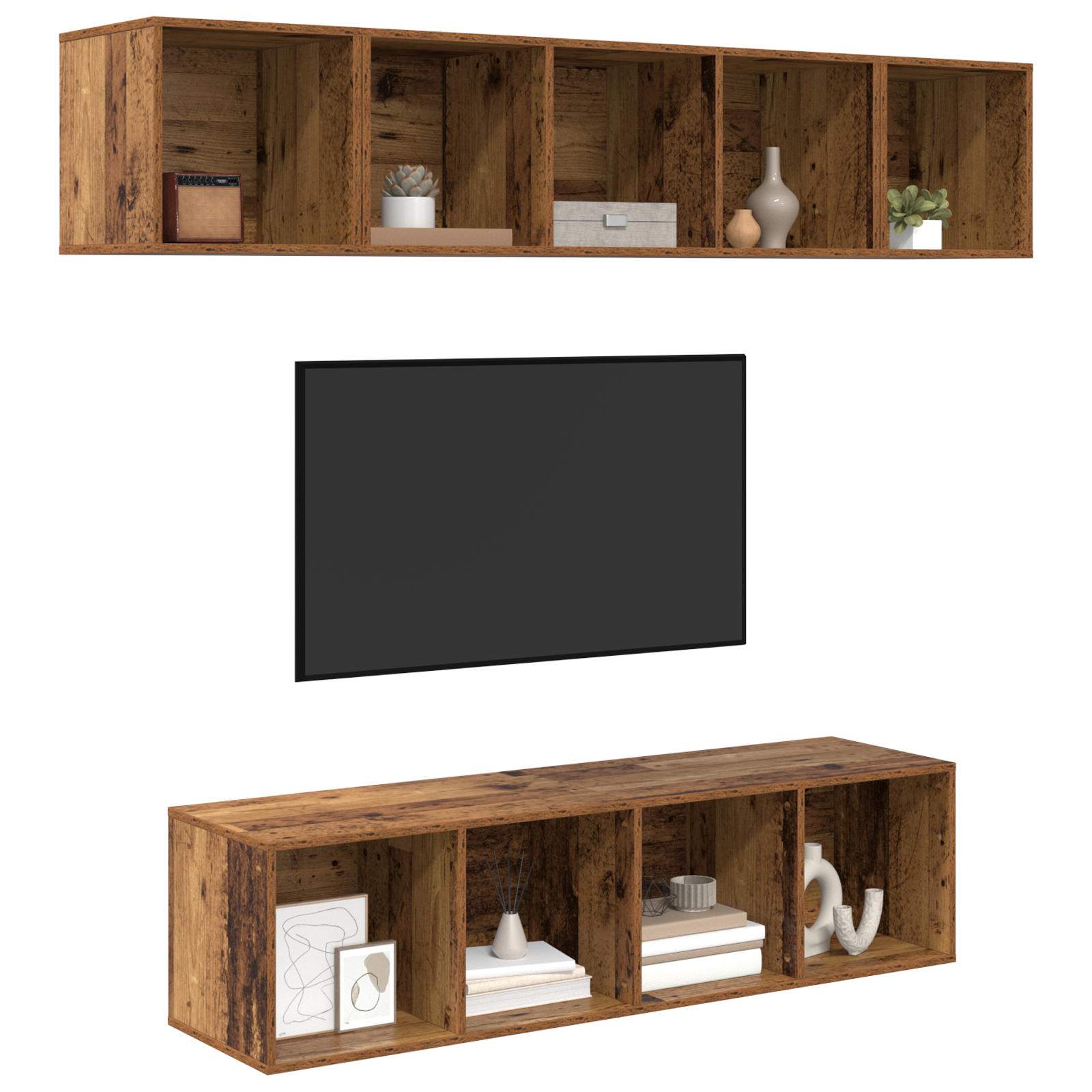 Set comodă TV 4 pcs Lemn vechi 37 x 37 x 142.5 cm Lemn compozit GartenMobel Dekor