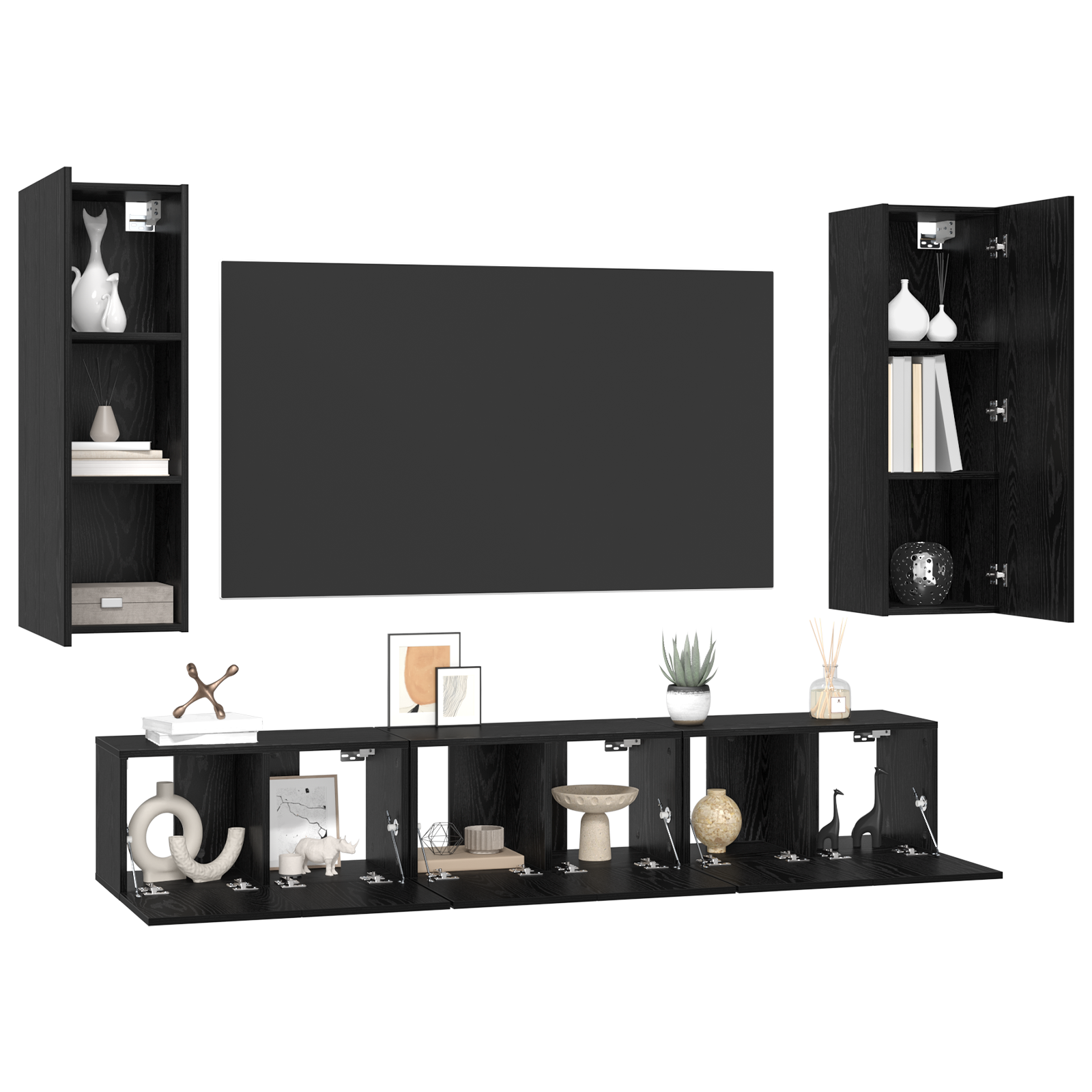 Set comodă TV 5 pcs Stejar negru Mediu 30.5 x 30 x 90 cm GartenMobel Dekor