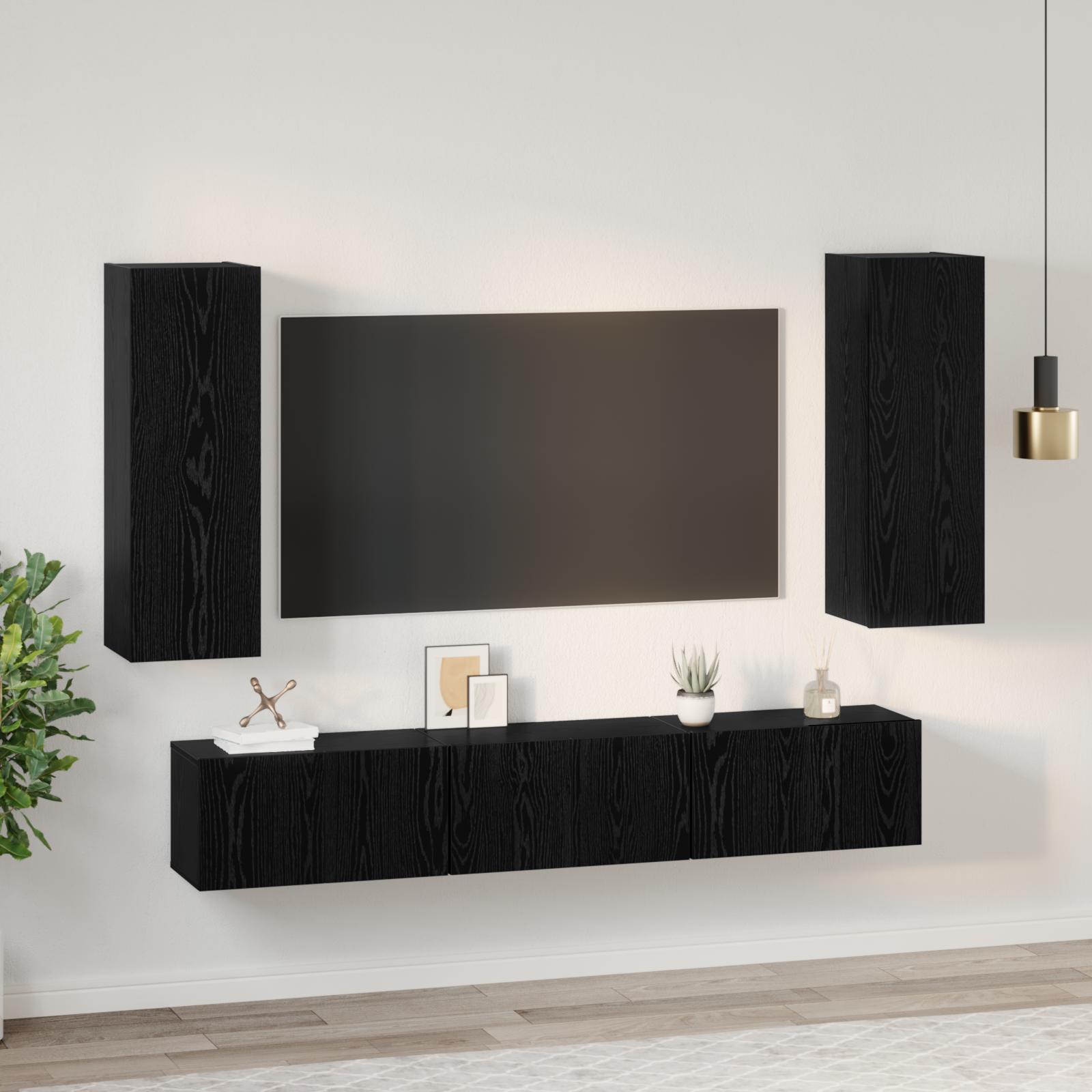Set comodă TV 5 pcs Stejar negru Mediu 30.5 x 30 x 90 cm GartenMobel Dekor