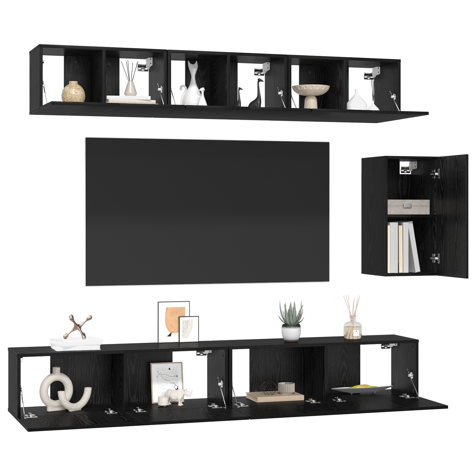 Set comodă TV 6 pcs Stejar negru 100 x 30 x 30 cm Lemn compozit GartenMobel Dekor