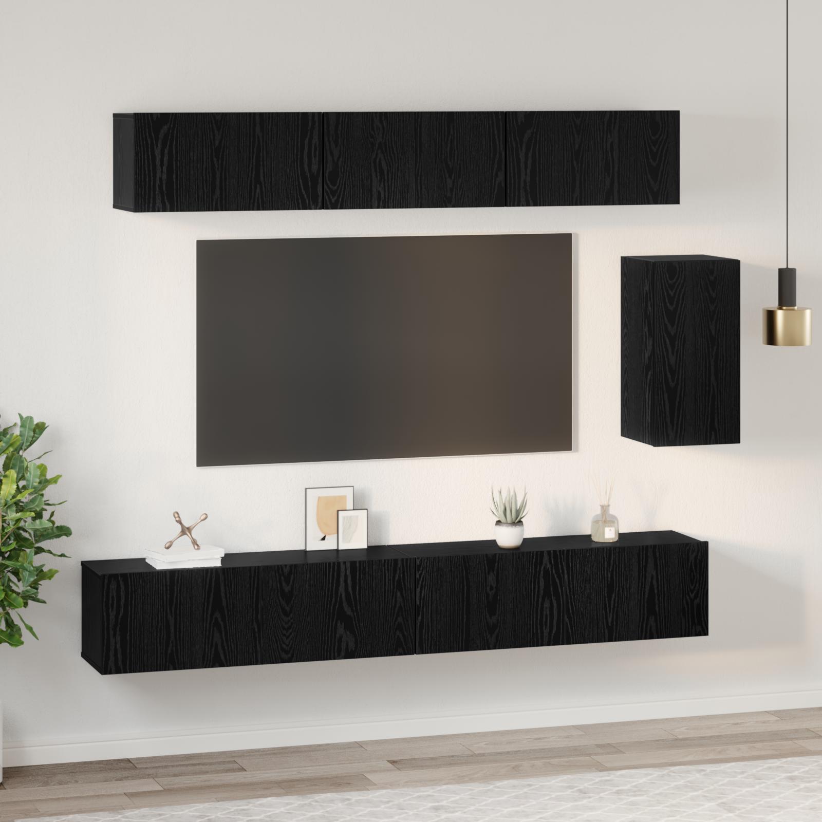 Set comodă TV 6 pcs Stejar negru 100 x 30 x 30 cm Lemn compozit GartenMobel Dekor