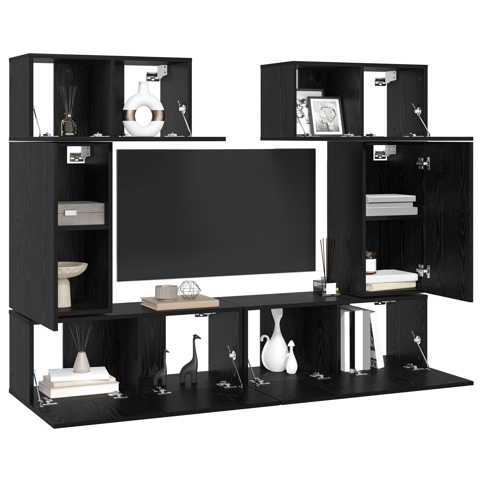 Set comodă TV 6 pcs Stejar negru 80 x 30 x 30 cm Lemn compozit GartenMobel Dekor