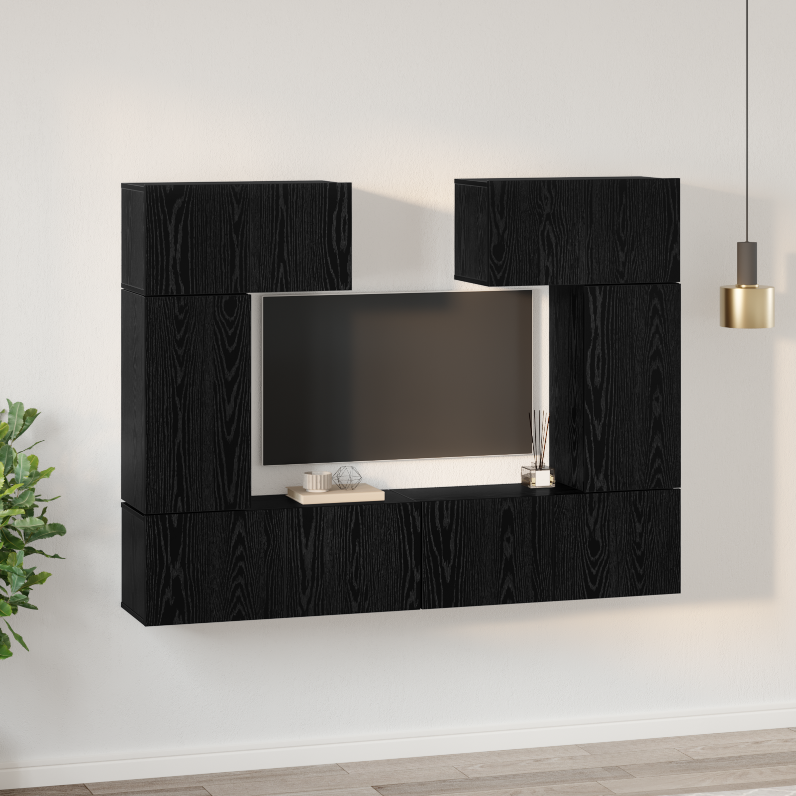 Set comodă TV 6 pcs Stejar negru 80 x 30 x 30 cm Lemn compozit GartenMobel Dekor