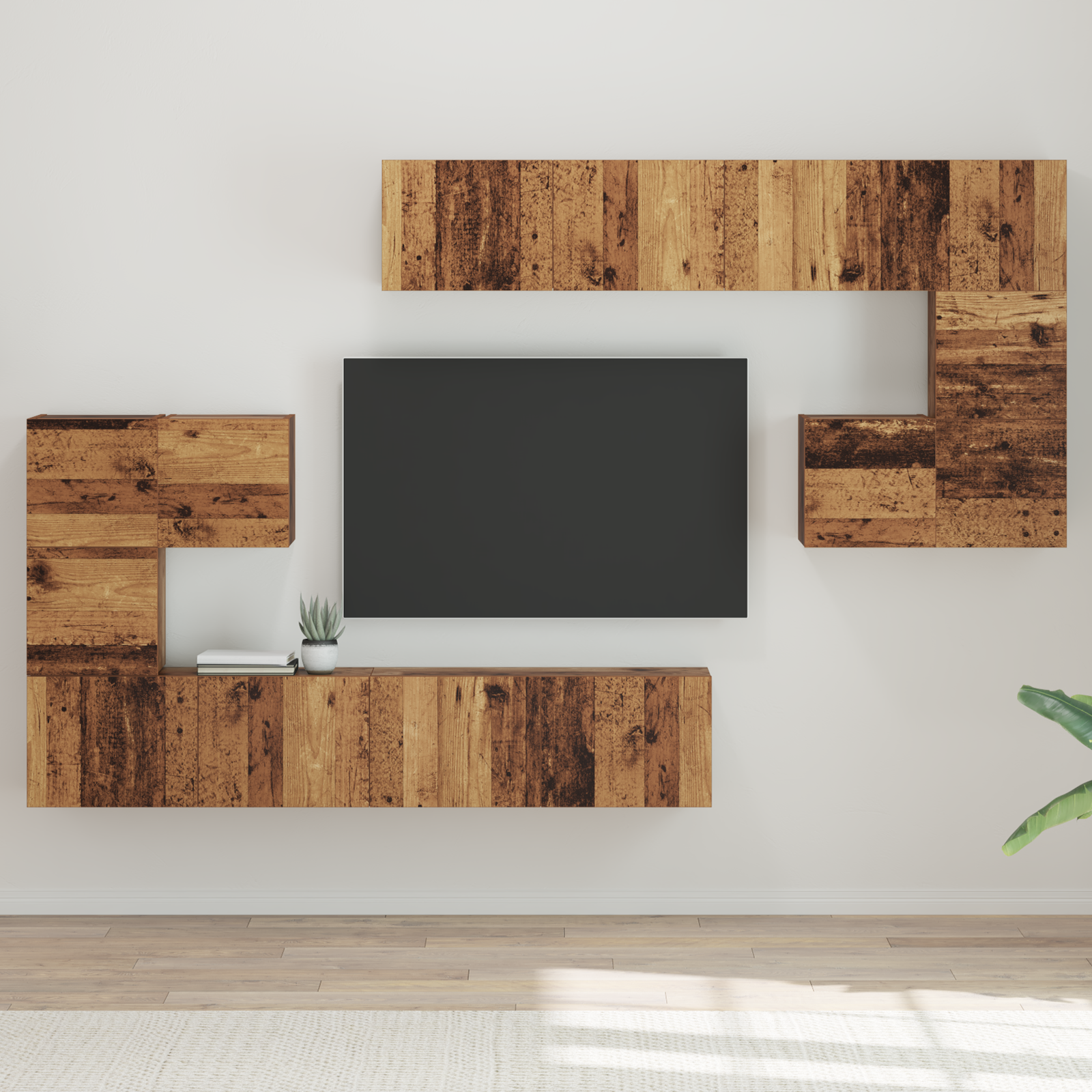 Set comodă TV 8 pcs Lemn vechi Mediu 30.5 x 30 x 30 cm GartenMobel Dekor