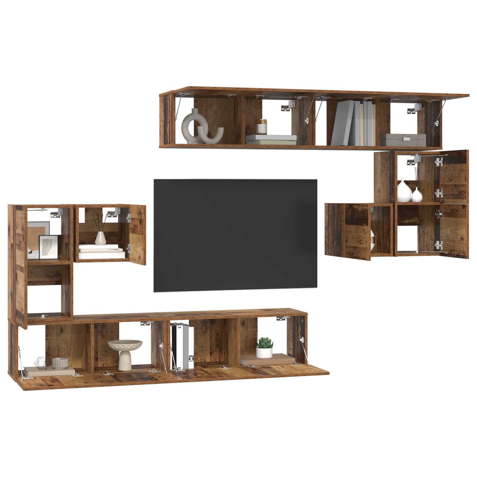 Set comodă TV 8 pcs Lemn vechi Mediu 30.5 x 30 x 30 cm GartenMobel Dekor