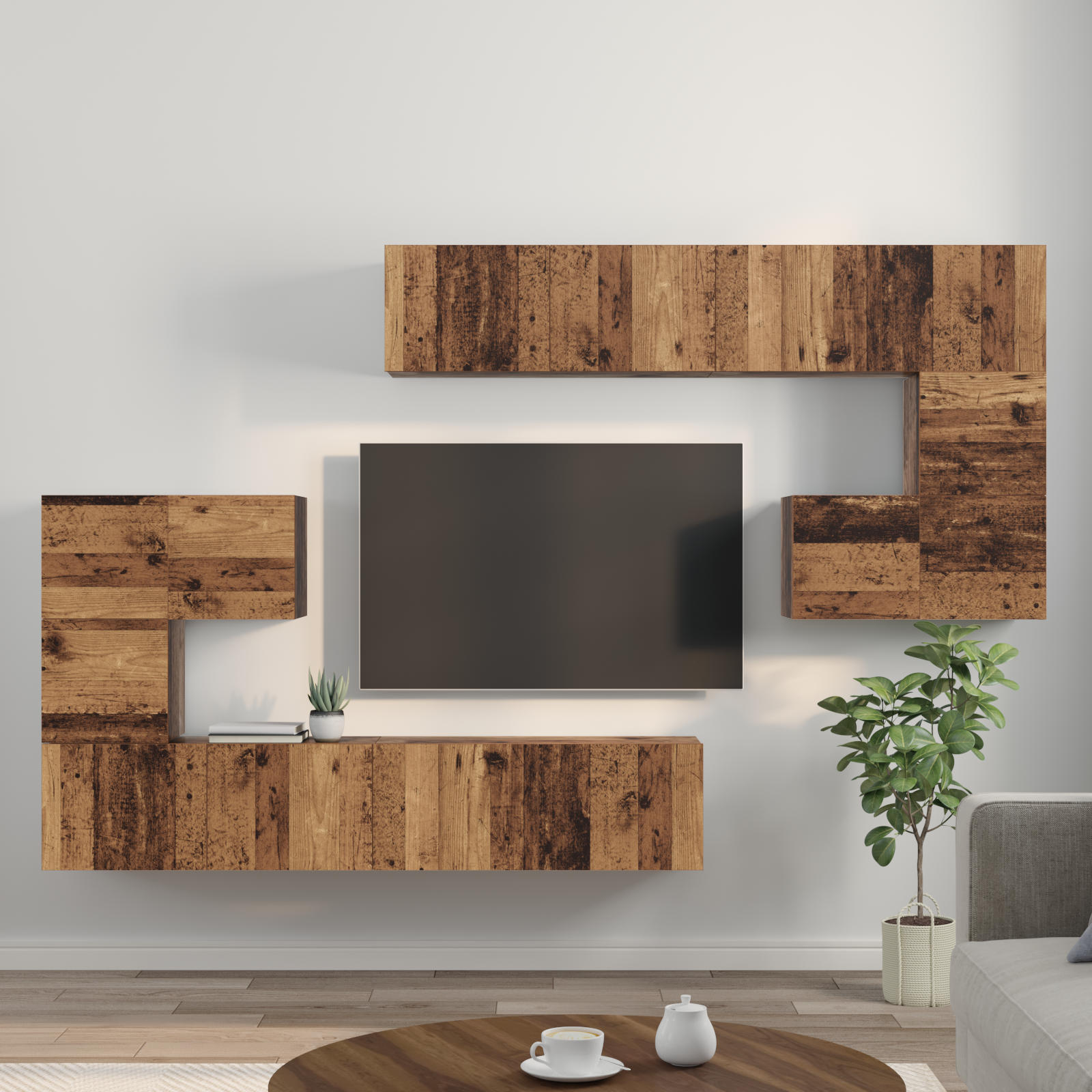 Set comodă TV 8 pcs Lemn vechi Mediu 30.5 x 30 x 30 cm GartenMobel Dekor
