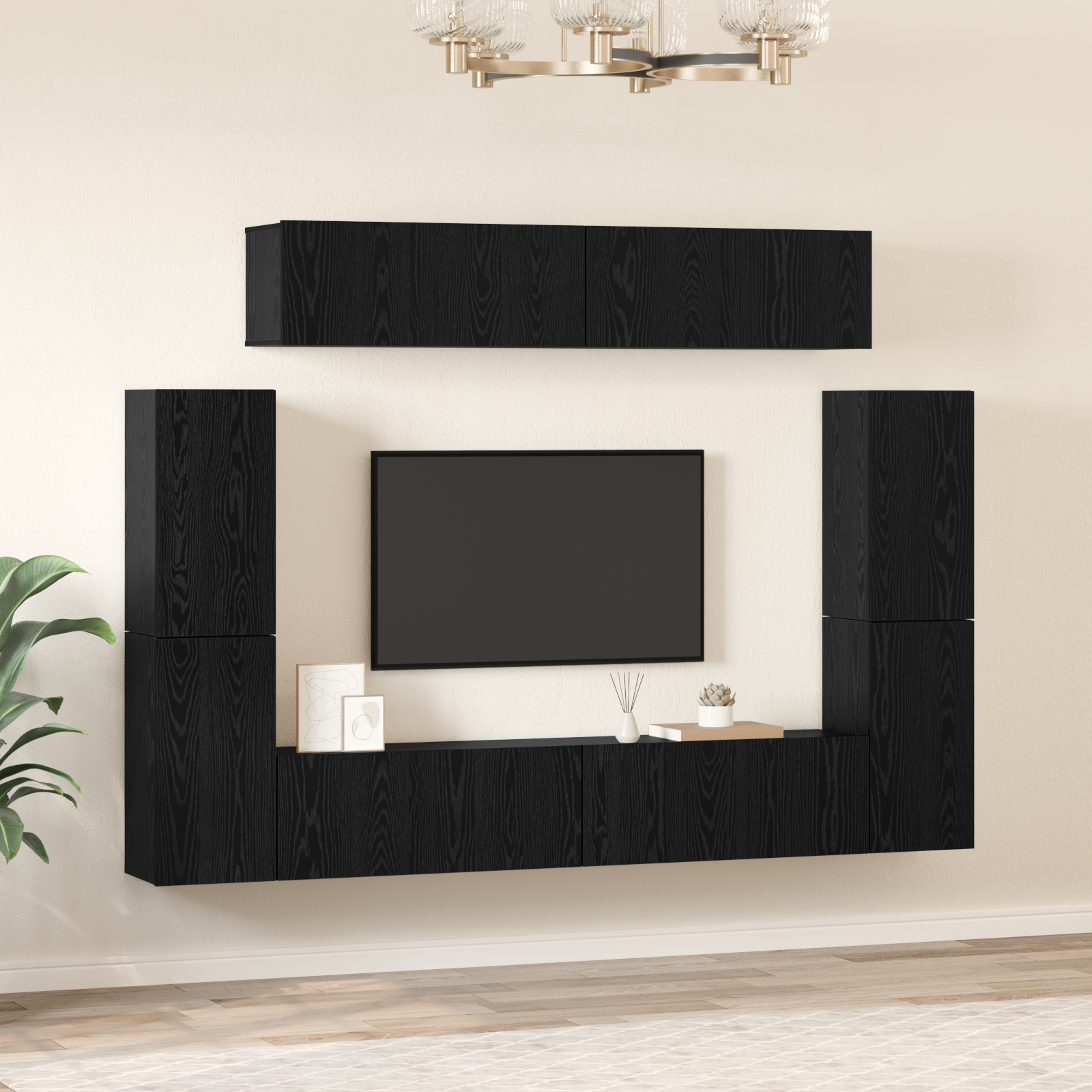 Set comodă TV cu raft 8 pcs Stejar negru 80 x 30 x 30.5 cm GartenMobel Dekor