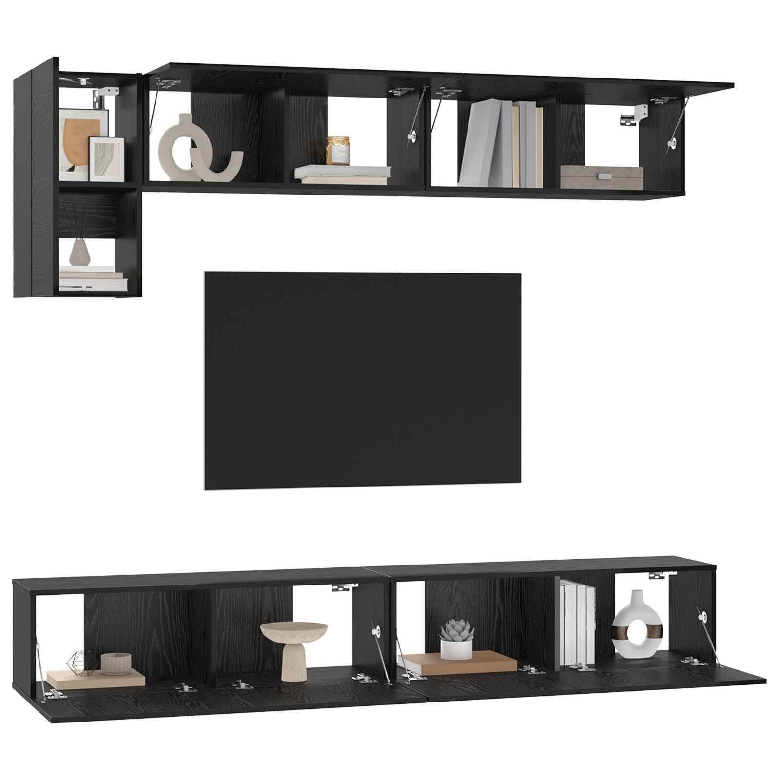 Set comodă TV cu raft cu depozitare cu ușă 5 pcs Stejar Negru GartenMobel Dekor