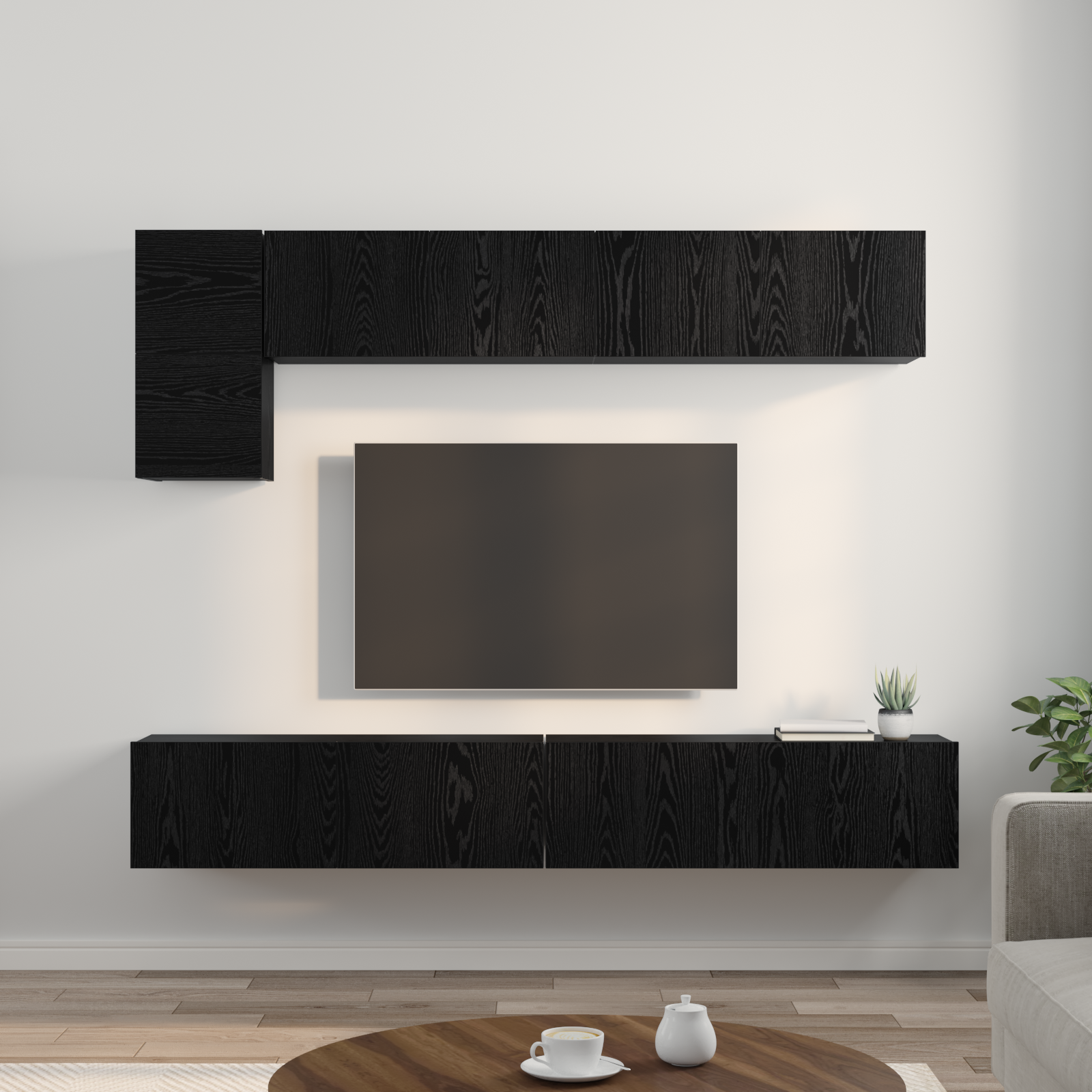 Set comodă TV cu raft cu depozitare cu ușă 5 pcs Stejar Negru GartenMobel Dekor