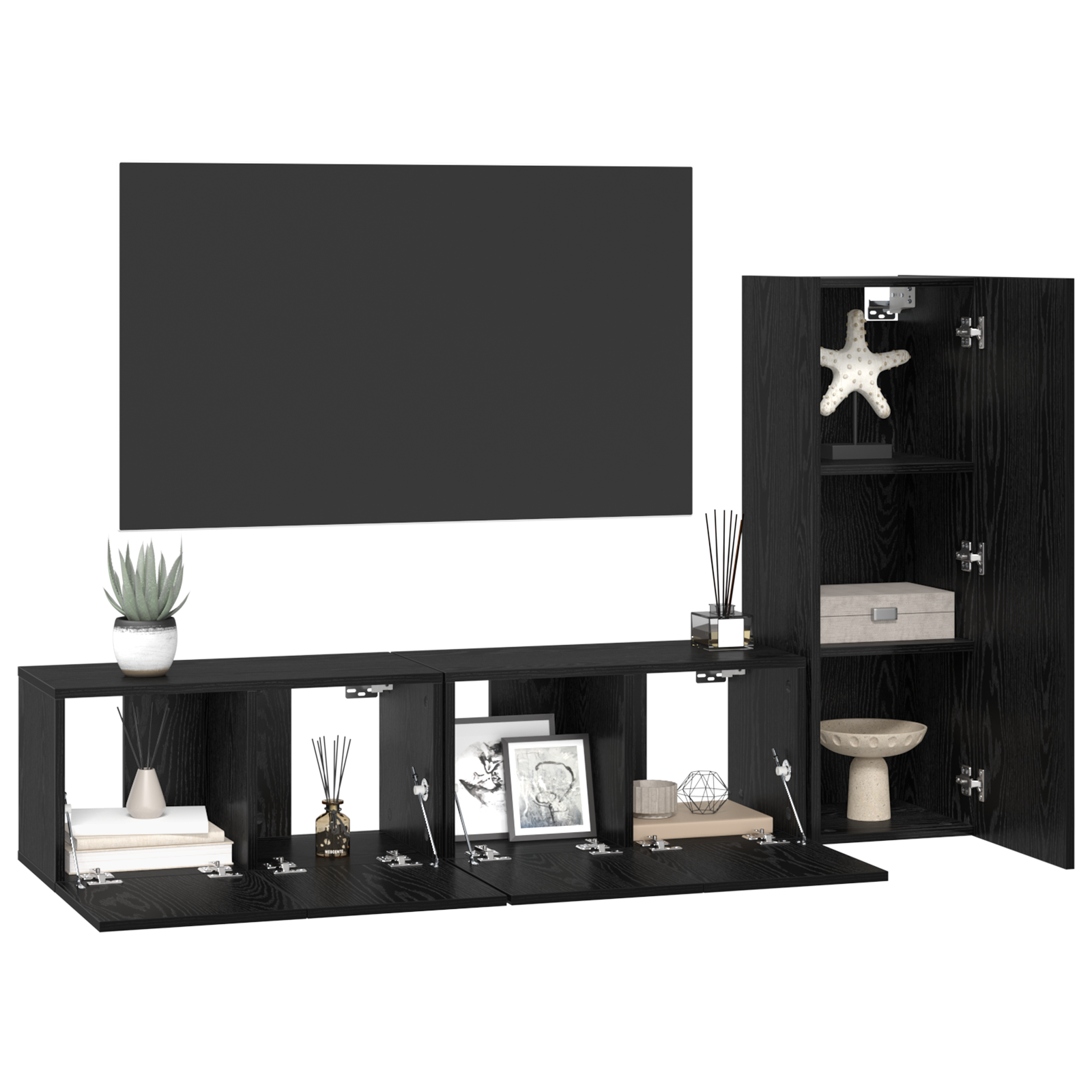 Set dulapuri TV 3 pcs Stejar negru mic 30.5 x 30 x 90 cm GartenMobel Dekor