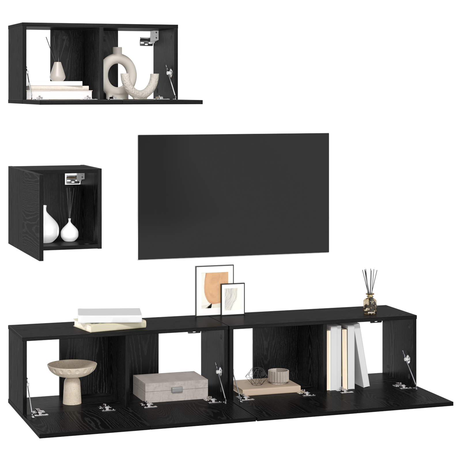 Set unitate TV Altele cu depozitare cu ușă 4 pcs Stejar negru 80 x 30 x 30 cm GartenMobel Dekor