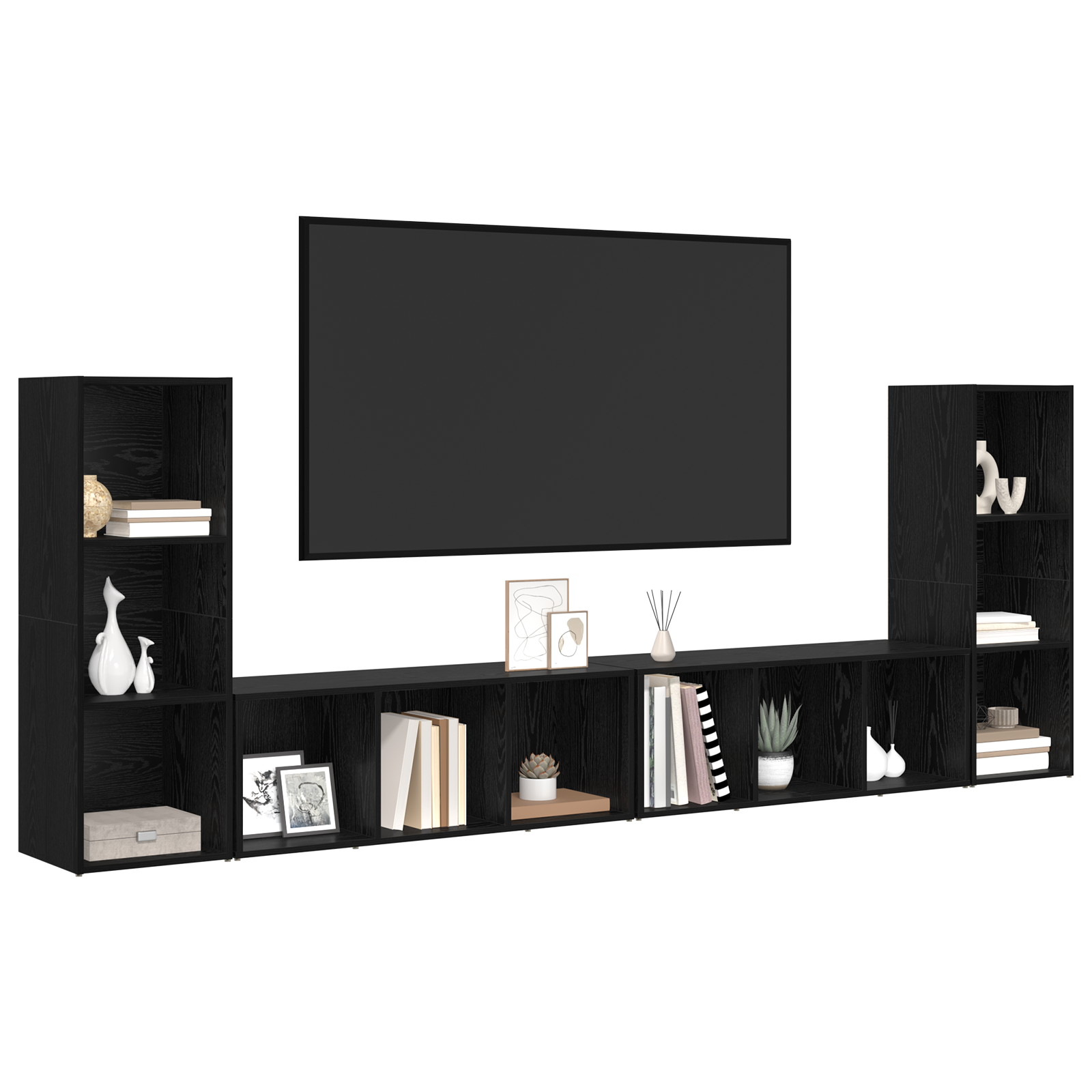 Cabinet TV cu raft cu depozitare 4 pcs Stejar negru 37 x 35 x 107.5 cm GartenMobel Dekor