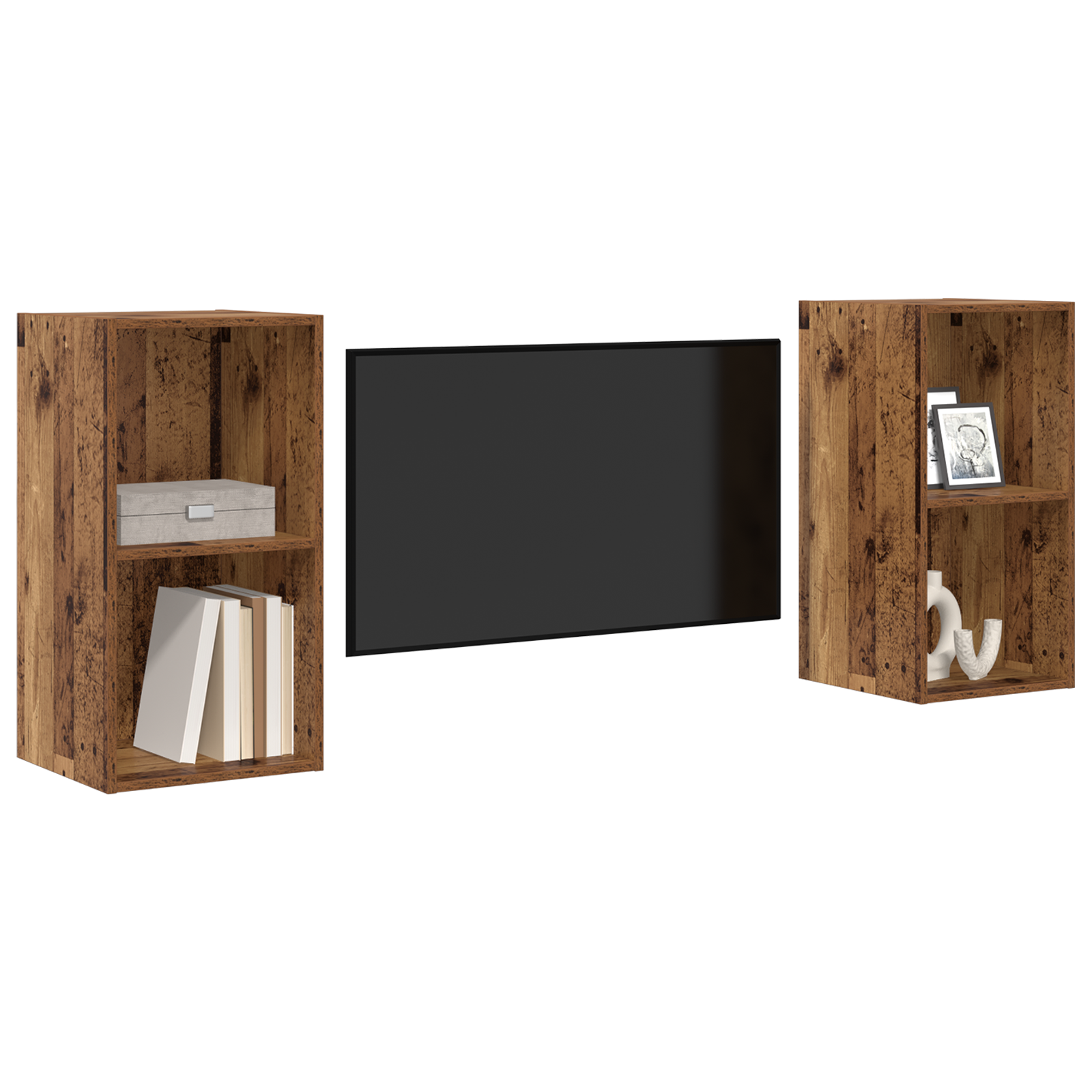 Dulap pentru TV pe Perete 2 pcs Lemn vechi 37 x 37 x 72 cm GartenMobel Dekor