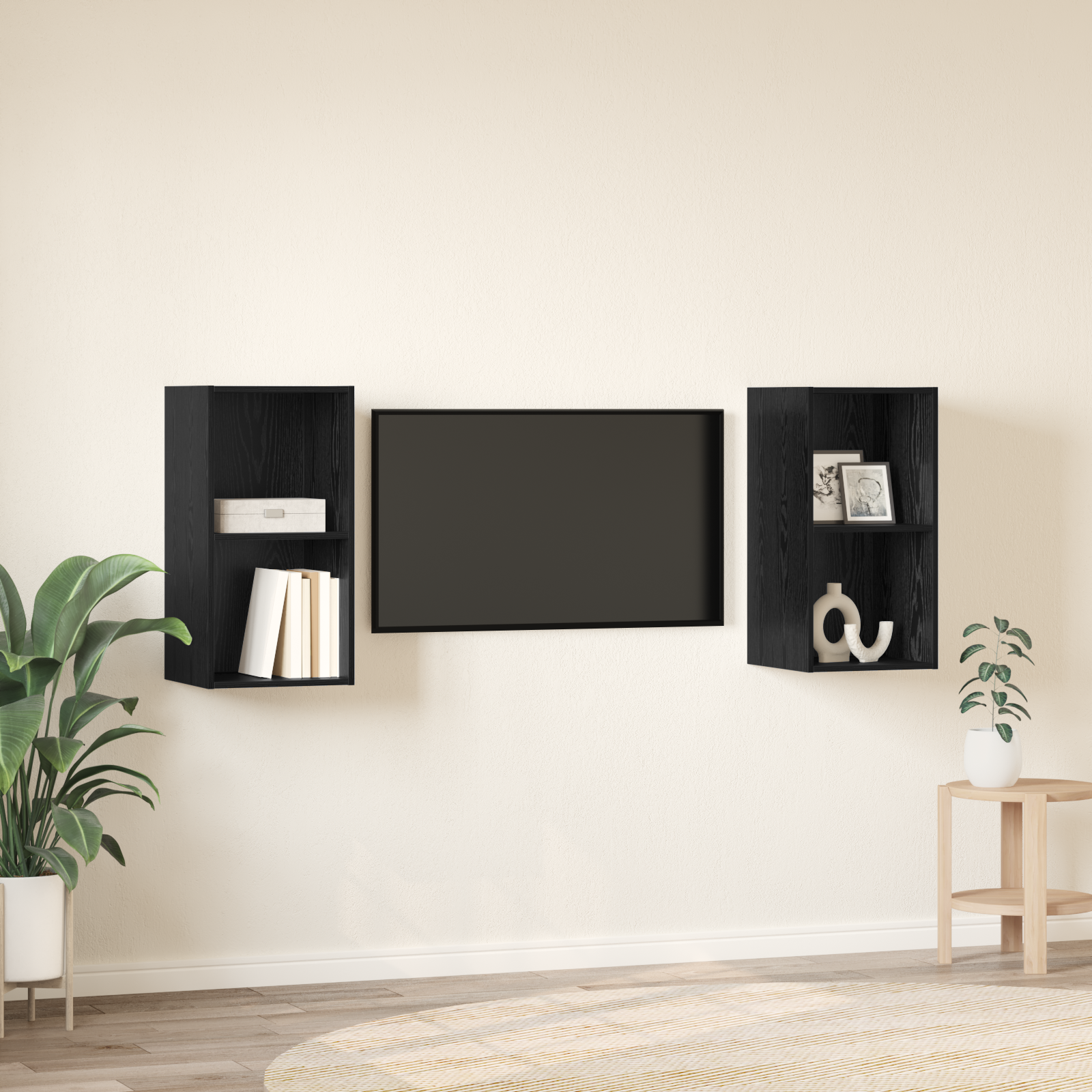 Dulap pentru TV pe Perete 2 pcs Stejar negru 37 x 37 x 72 cm GartenMobel Dekor