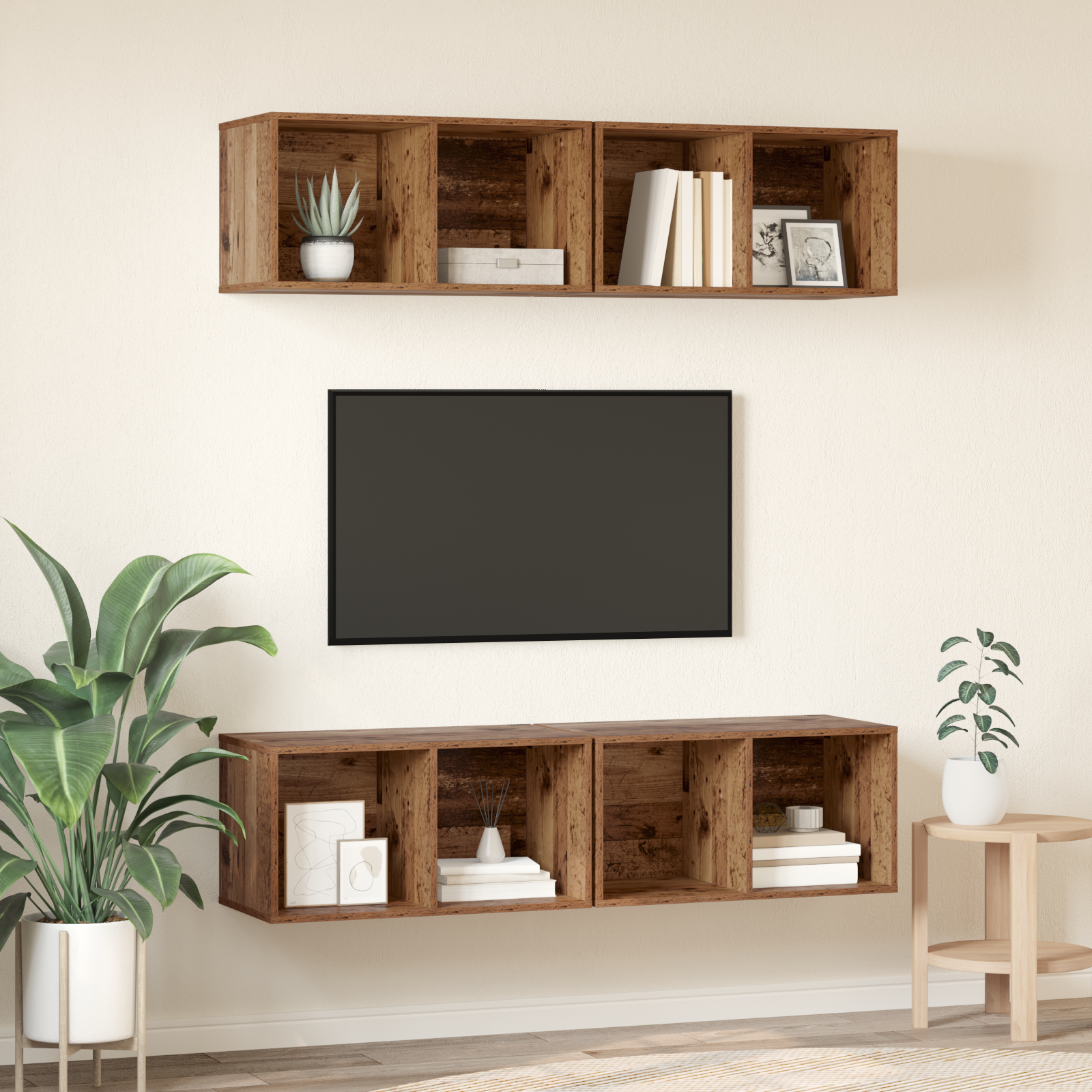 Dulap pentru TV pe Perete 4 pcs Lemn vechi 37 x 37 x 72 cm GartenMobel Dekor