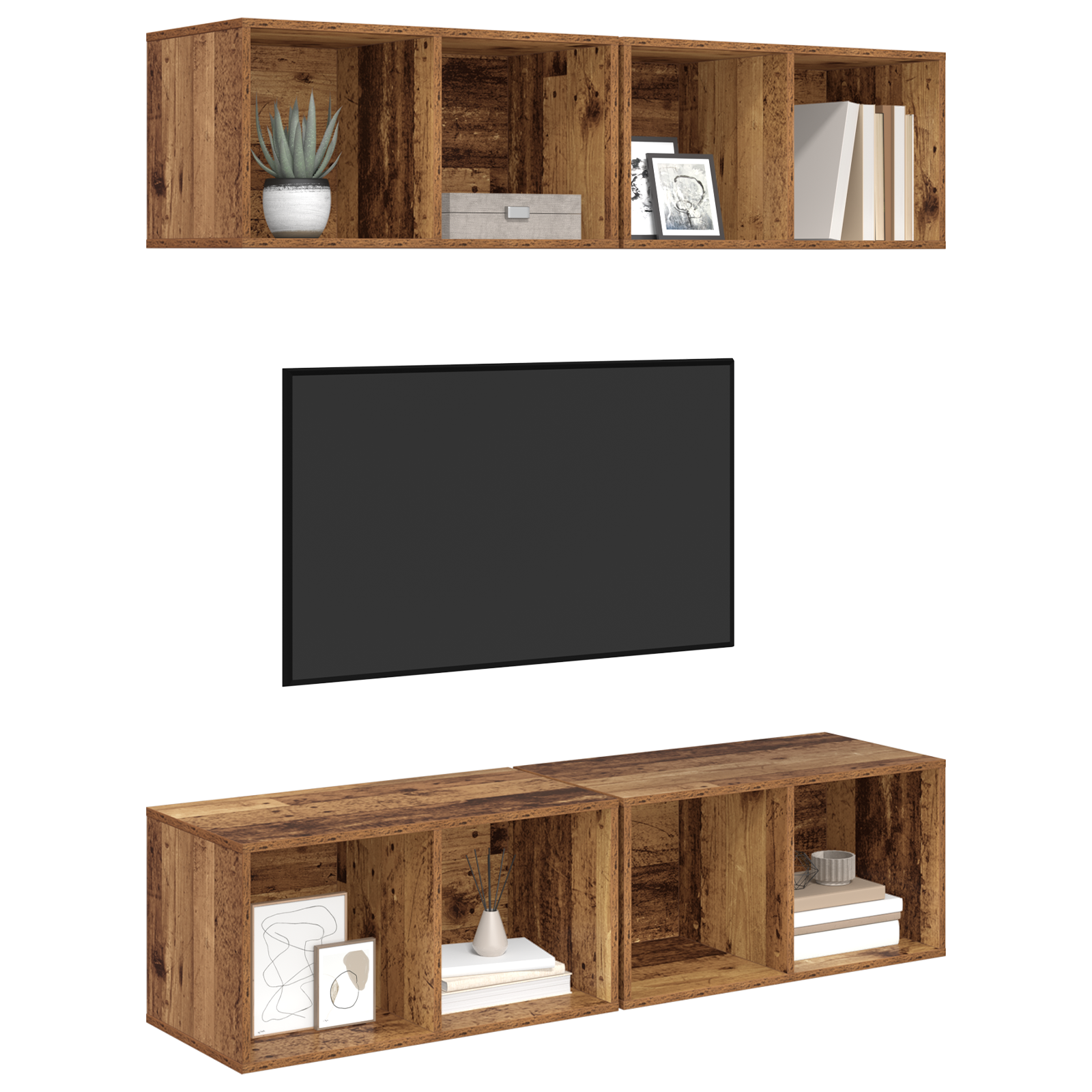 Dulap pentru TV pe Perete 4 pcs Lemn vechi 37 x 37 x 72 cm GartenMobel Dekor