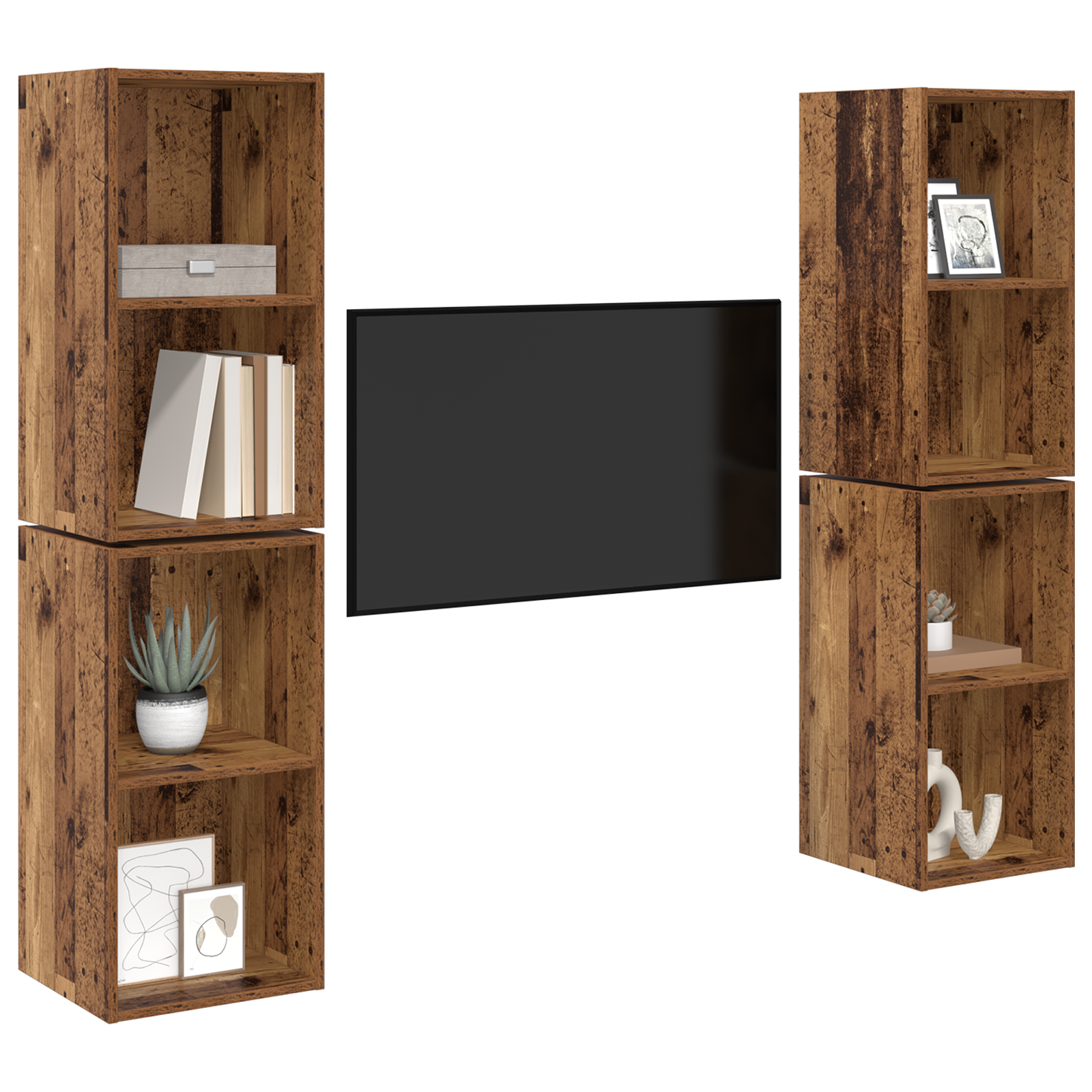 Dulap pentru TV pe Perete 4 pcs Lemn vechi 37 x 37 x 72 cm GartenMobel Dekor