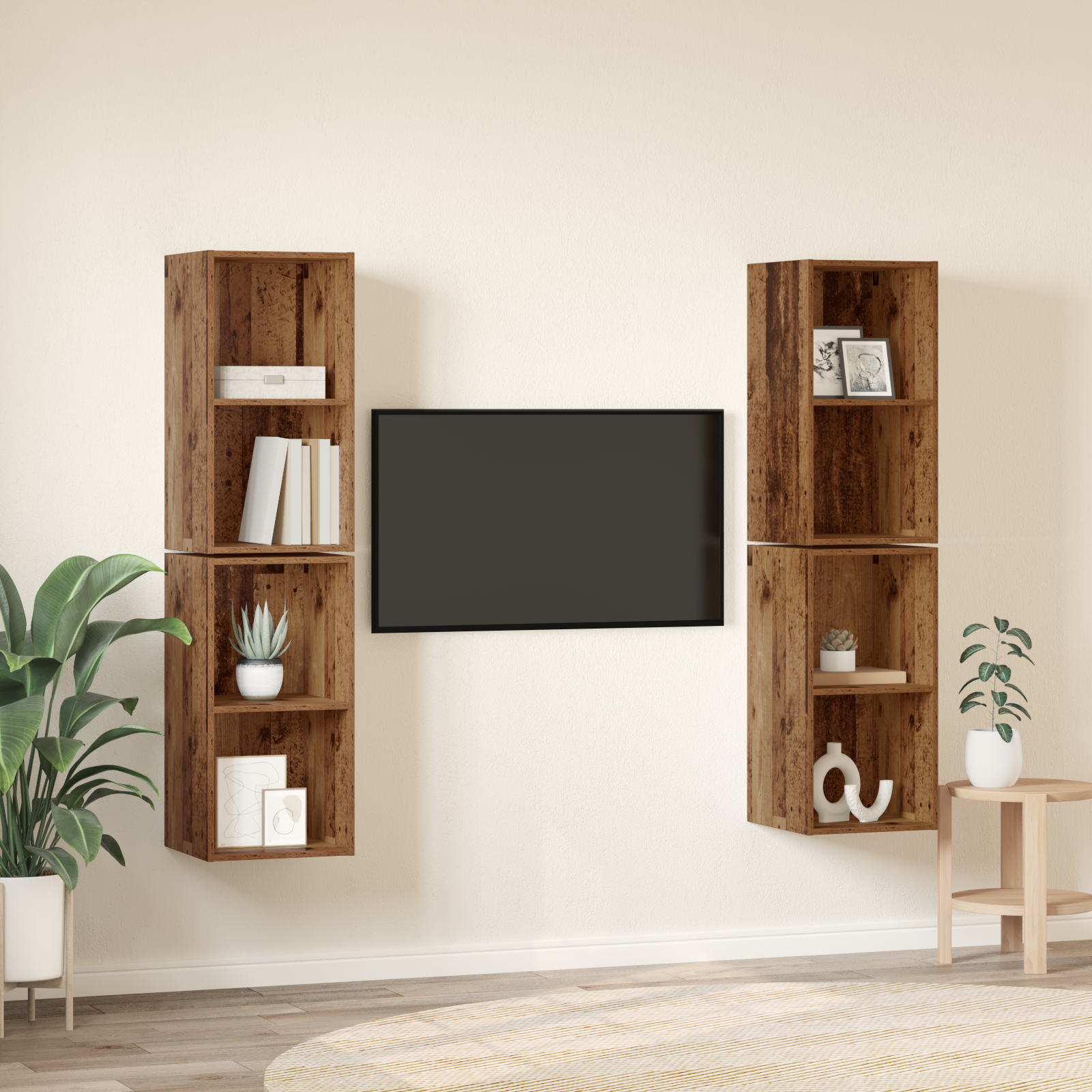 Dulap pentru TV pe Perete 4 pcs Lemn vechi 37 x 37 x 72 cm GartenMobel Dekor