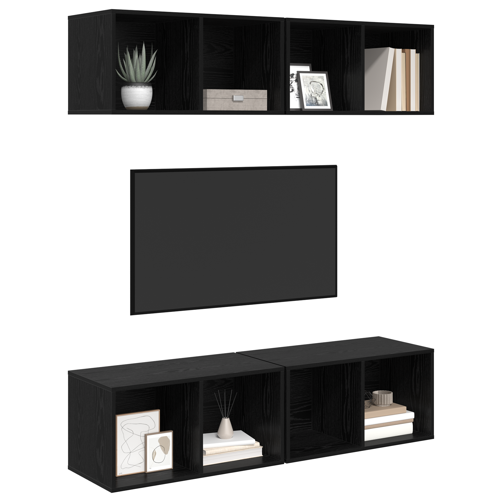 Dulap pentru TV pe Perete 4 pcs Stejar negru 37 x 37 x 72 cm GartenMobel Dekor