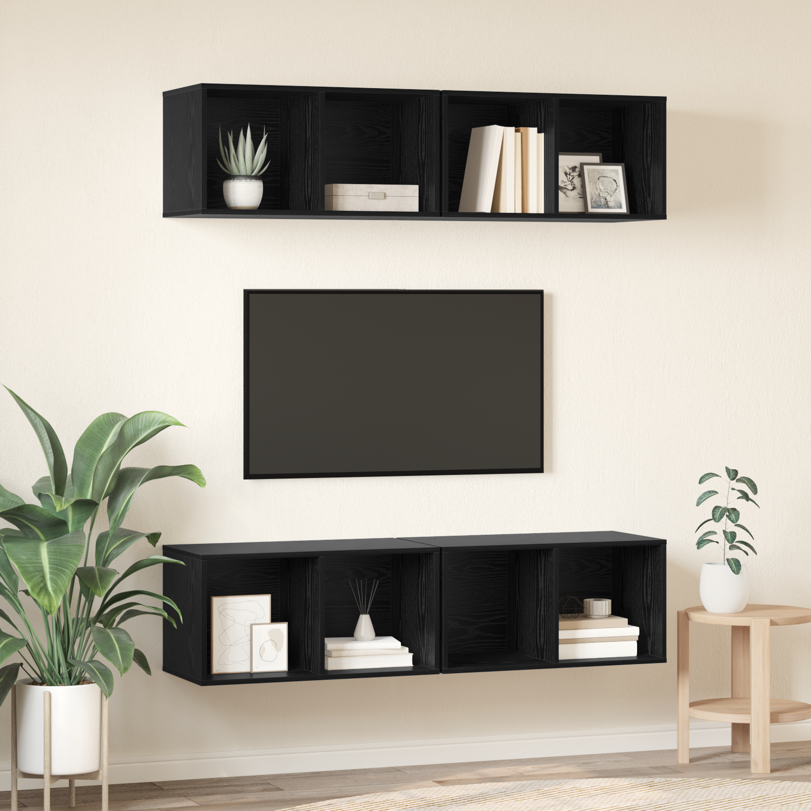 Dulap pentru TV pe Perete 4 pcs Stejar negru 37 x 37 x 72 cm GartenMobel Dekor