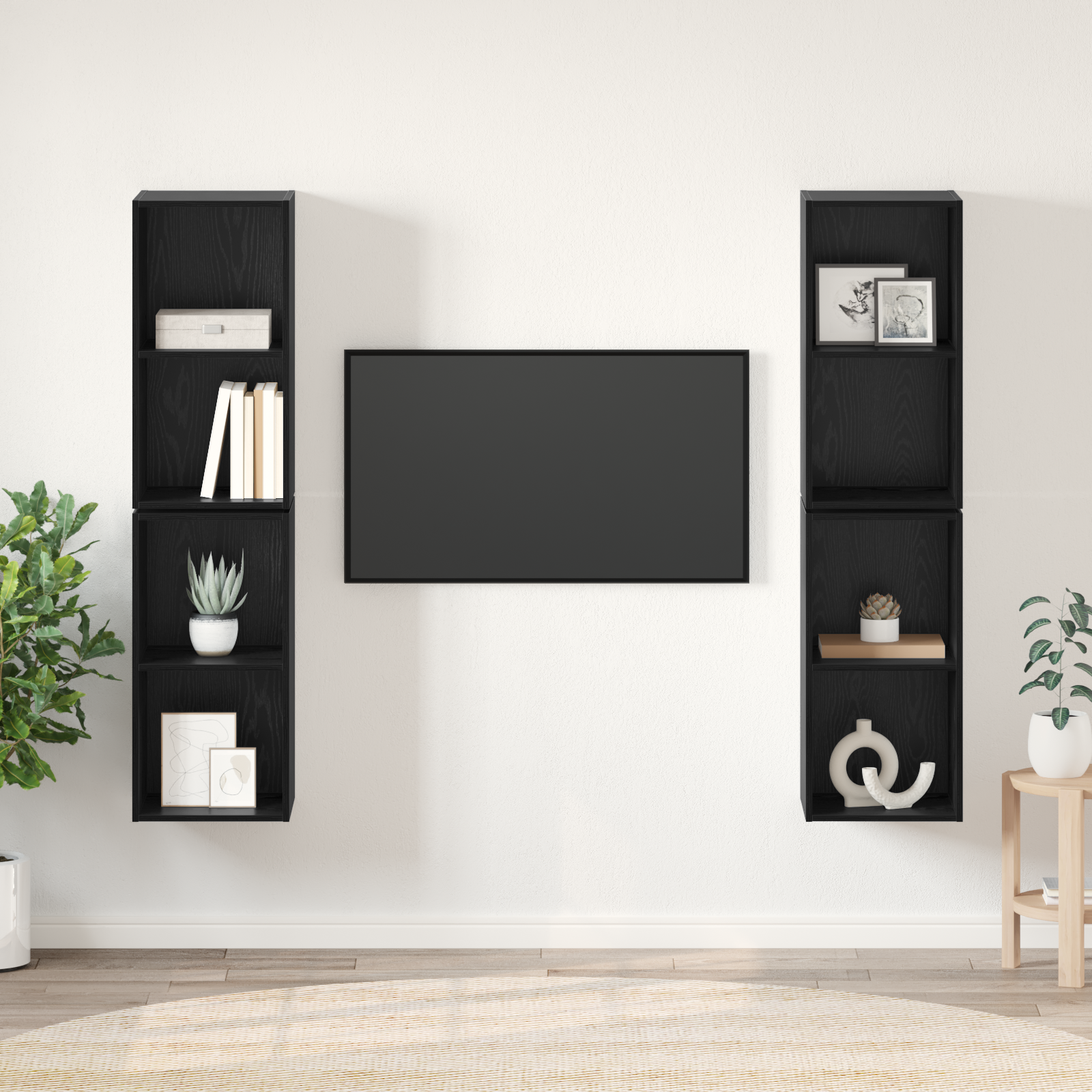Dulap pentru TV pe Perete 4 pcs Stejar negru 37 x 37 x 72 cm GartenMobel Dekor