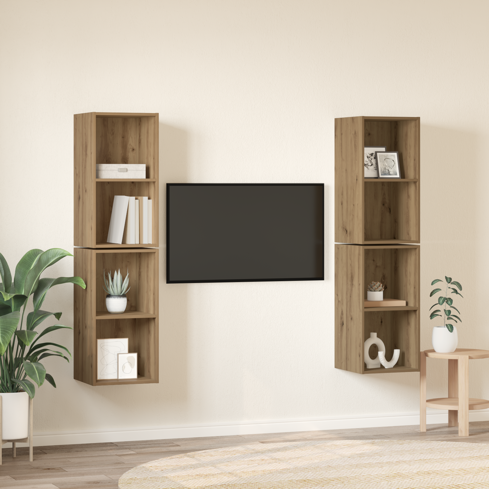 Dulap pentru TV pe Perete cu raft cu depozitare 4 pcs Stejar artisanal GartenMobel Dekor