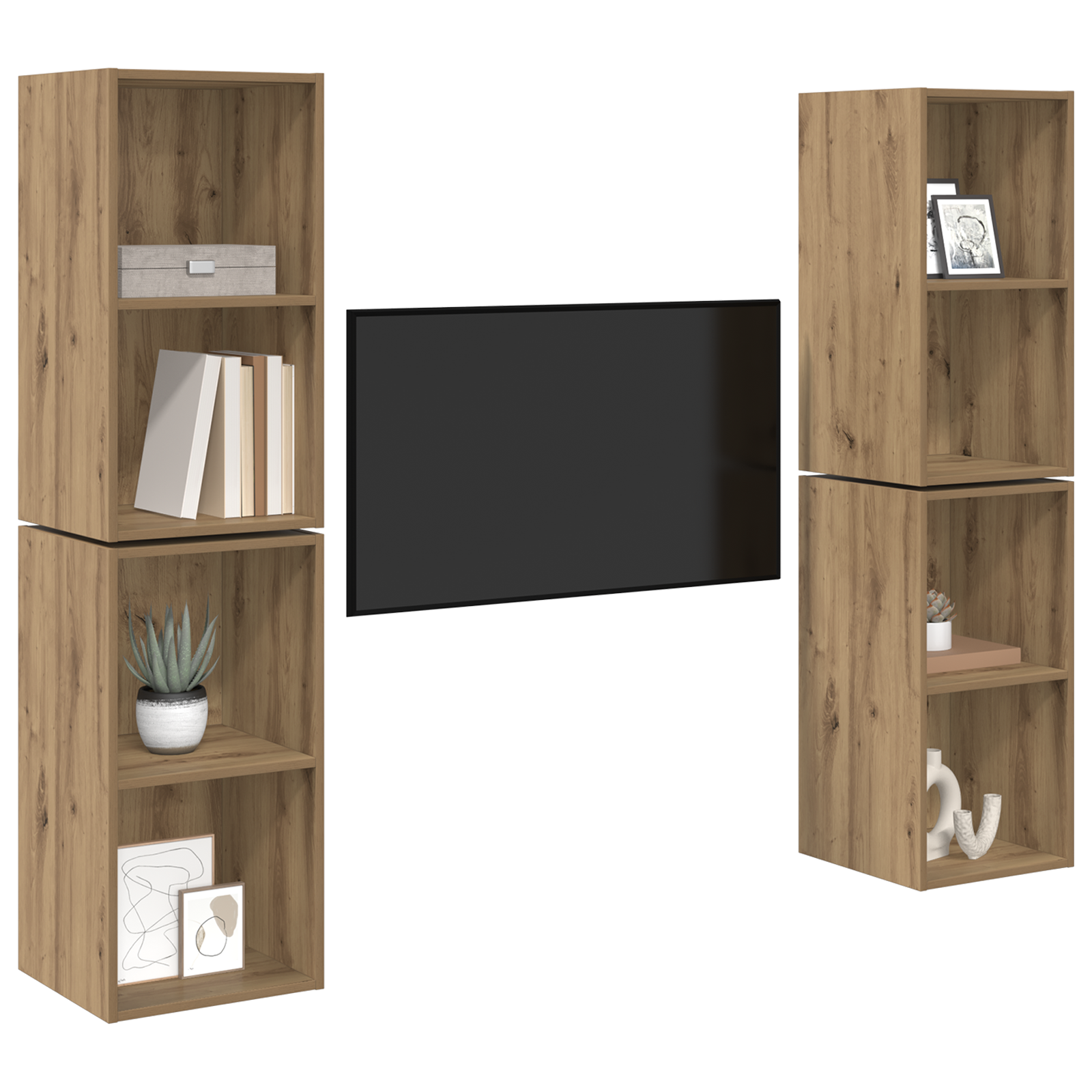 Dulap pentru TV pe Perete cu raft cu depozitare 4 pcs Stejar artisanal GartenMobel Dekor