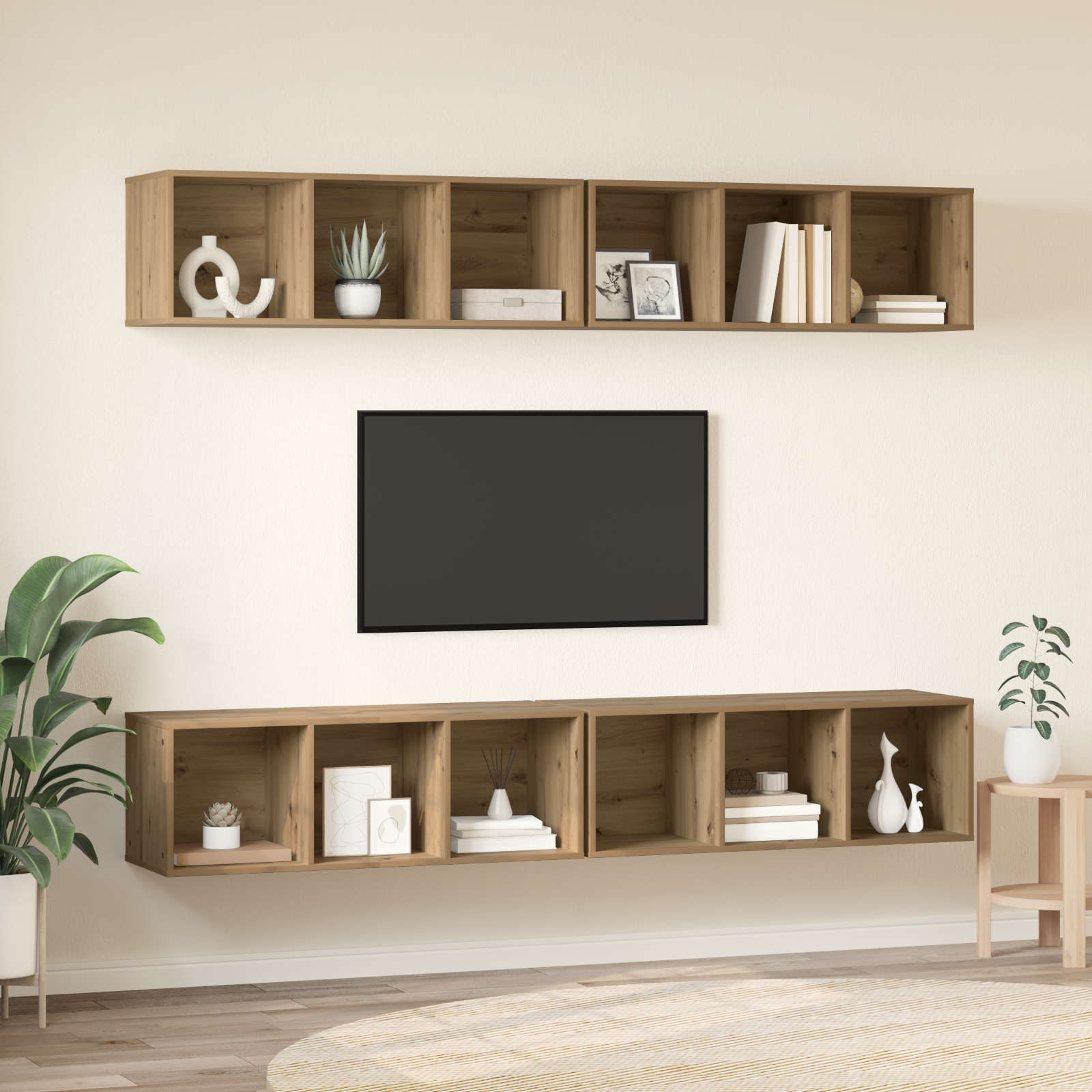 Dulap pentru TV pe Perete cu raft cu depozitare 4 pcs stejar artizanal GartenMobel Dekor