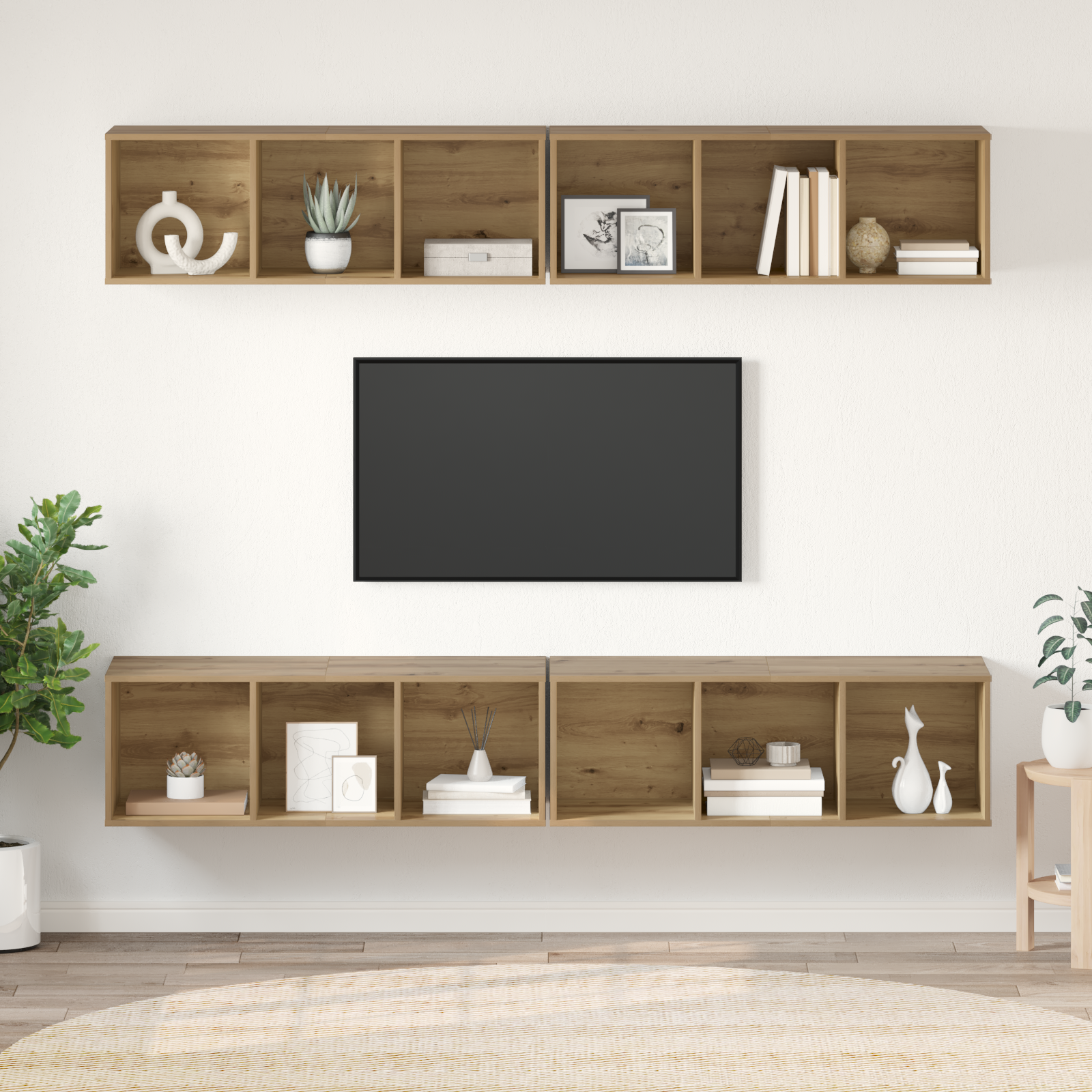 Dulap pentru TV pe Perete cu raft cu depozitare 4 pcs stejar artizanal GartenMobel Dekor