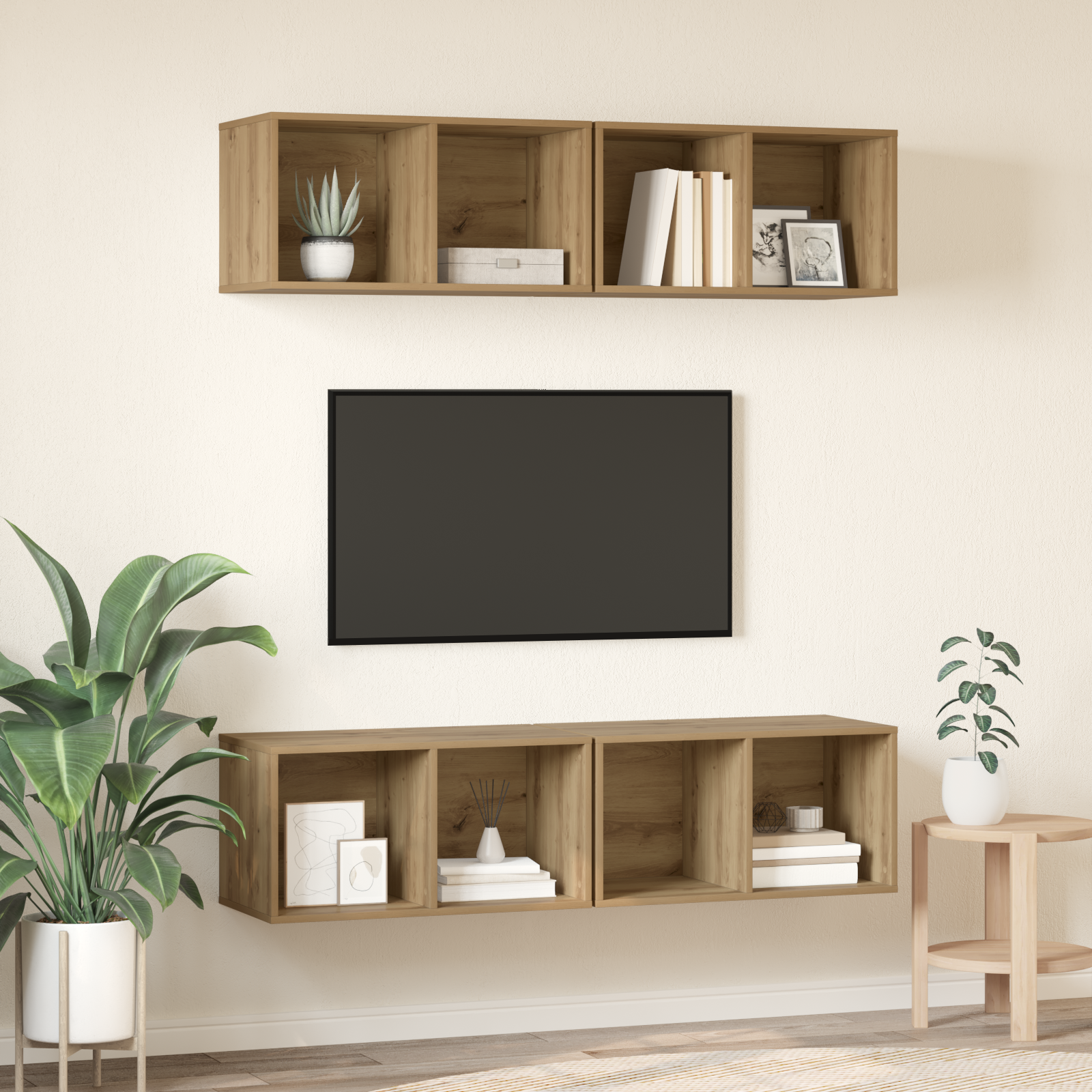 Dulap pentru TV pe Perete cu raft cu depozitare 4 pcs stejar artizanal GartenMobel Dekor