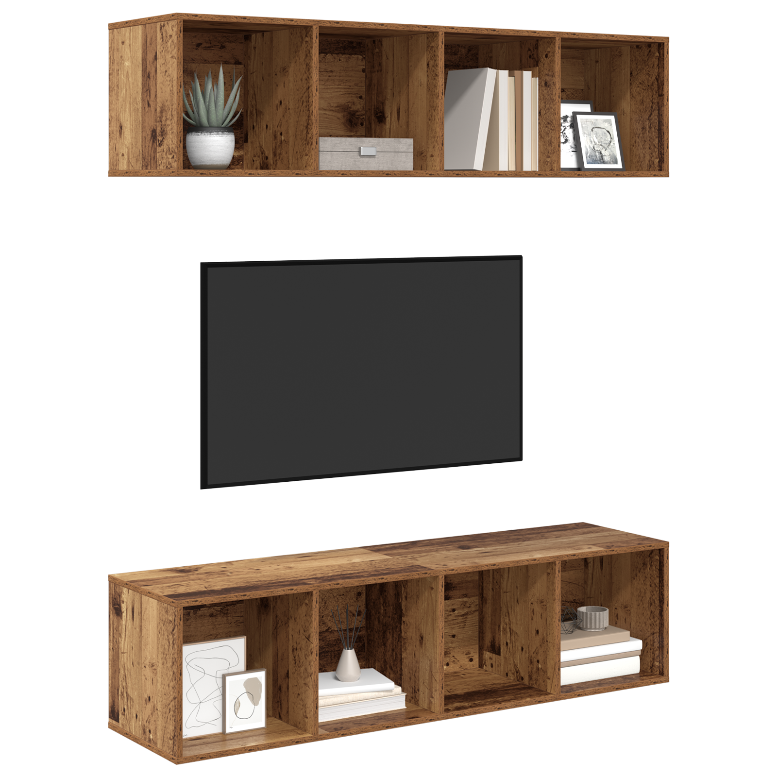 Set comodă TV 2 pcs Lemn vechi 37 x 37 x 142.5 cm Lemn compozit GartenMobel Dekor