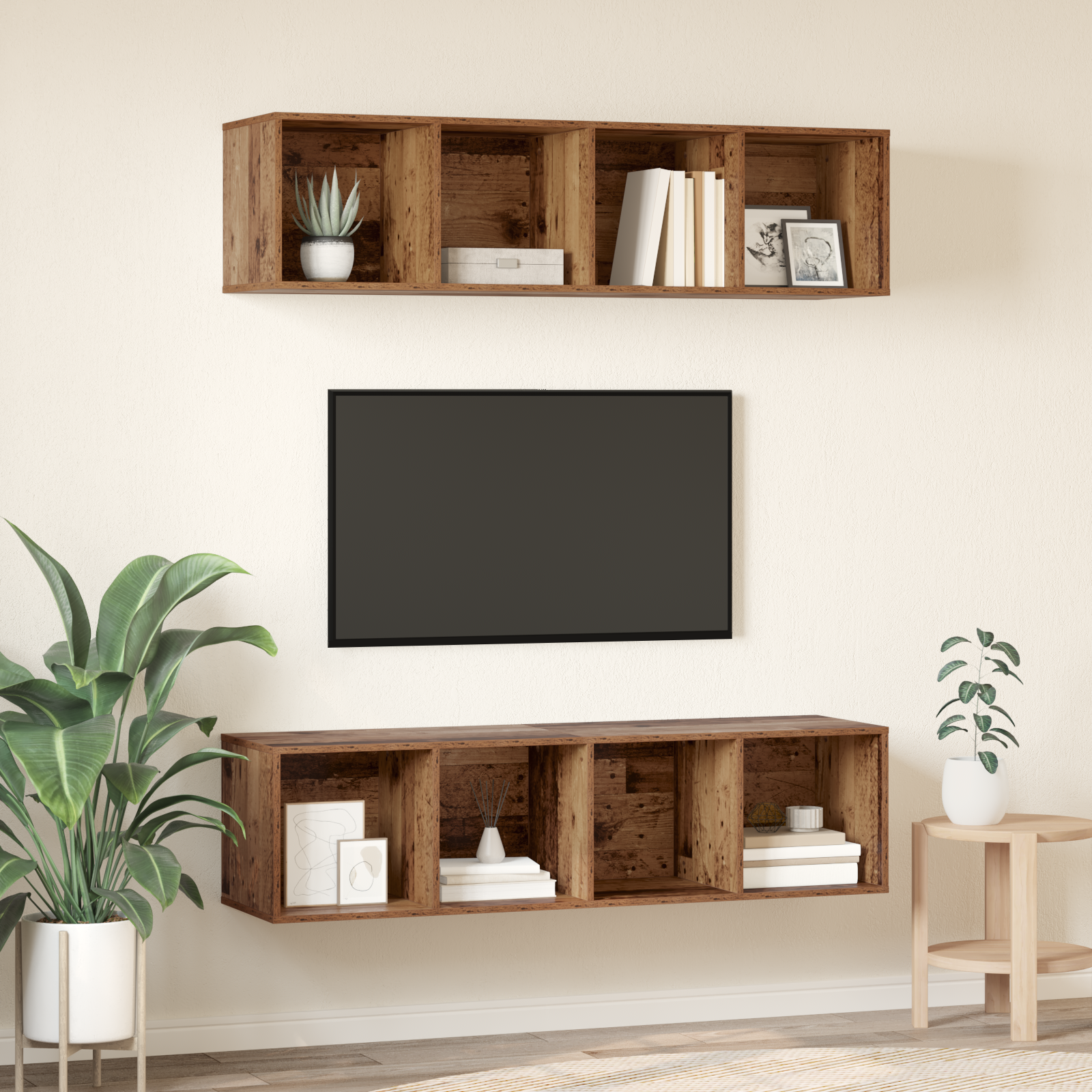 Set comodă TV 2 pcs Lemn vechi 37 x 37 x 142.5 cm Lemn compozit GartenMobel Dekor