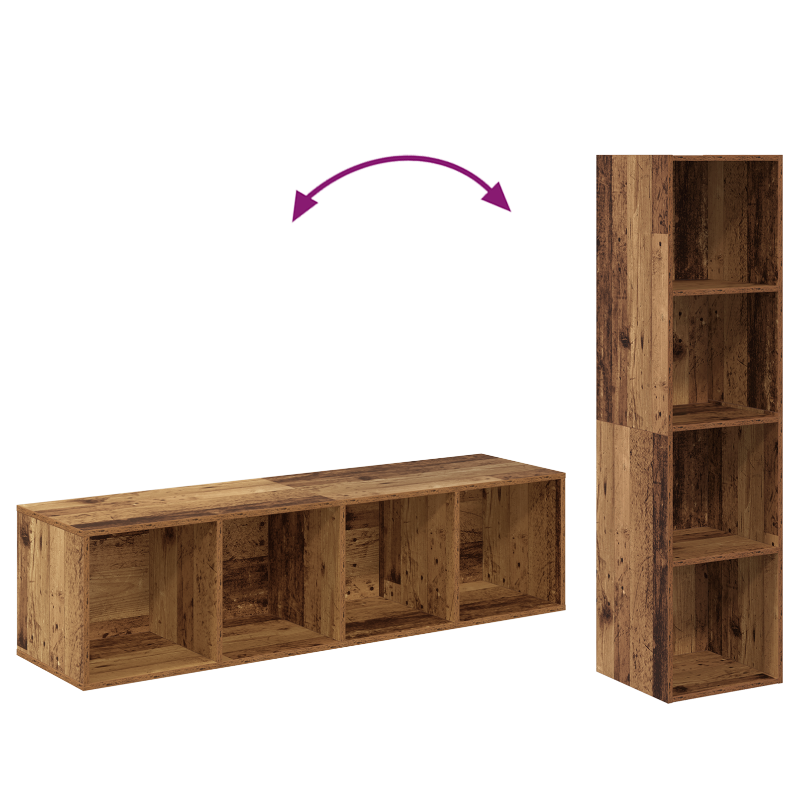 Set comodă TV 2 pcs Lemn vechi 37 x 37 x 142.5 cm Lemn compozit GartenMobel Dekor