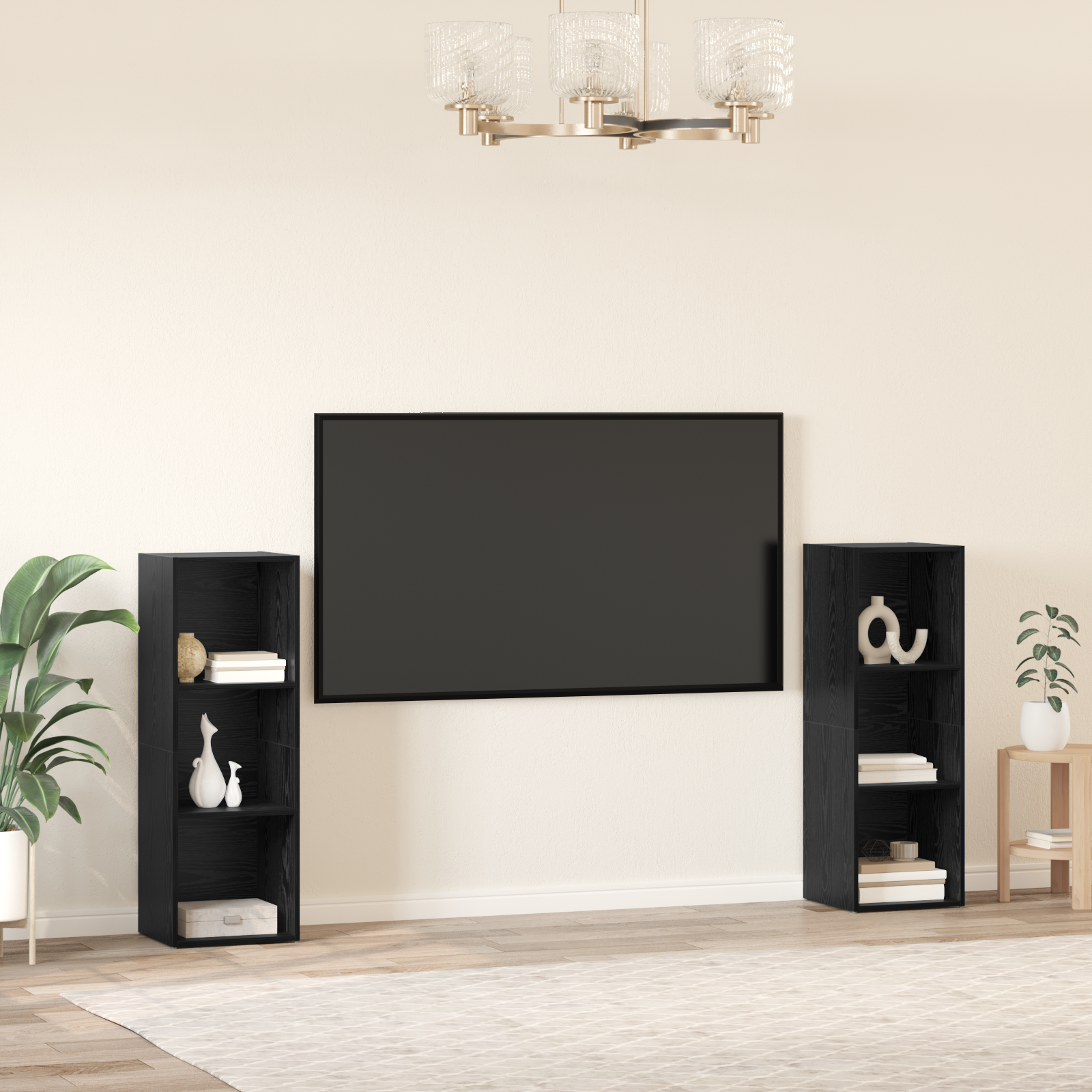 Set comodă TV 2 pcs Stejar negru 107 x 35 x 37 cm Lemn compozit GartenMobel Dekor