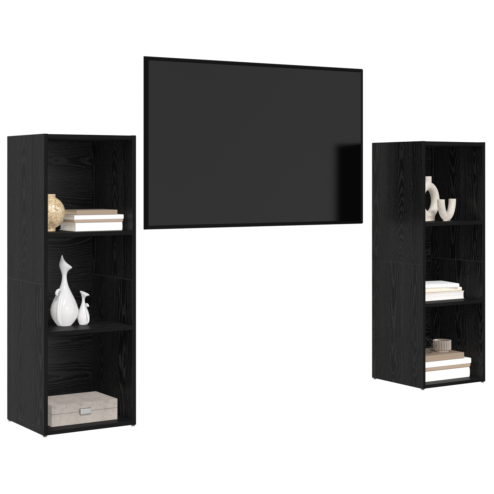 Set comodă TV 2 pcs Stejar negru 107 x 35 x 37 cm Lemn compozit GartenMobel Dekor