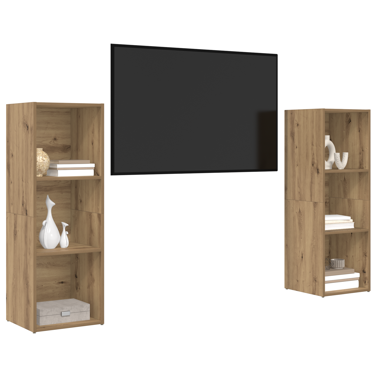 Set comodă TV cu raft 2 pcs Stejar artisanal 107 x 35 x 37 cm GartenMobel Dekor