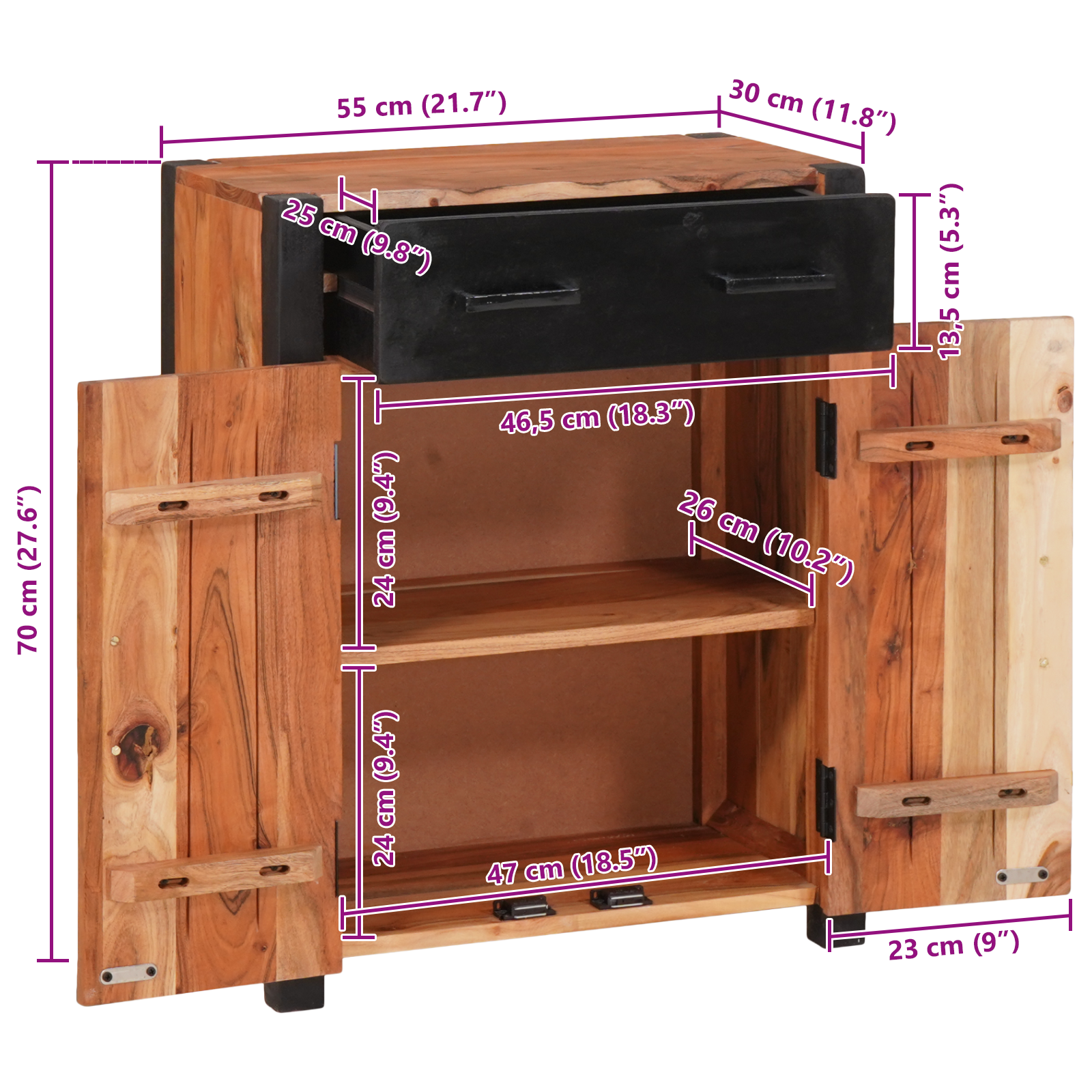Buffets și sideboards Maro 55 x 30 x 75 cm lemn masiv de acacia GartenMobel Dekor