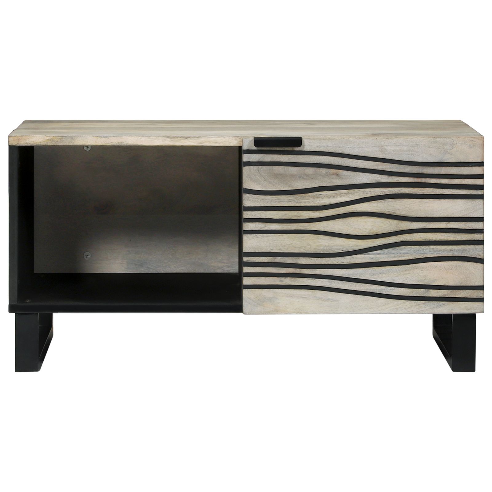 Masă de cafea Alb, Negru 80 x 50 x 40 cm Lemn de mango solid GartenMobel Dekor