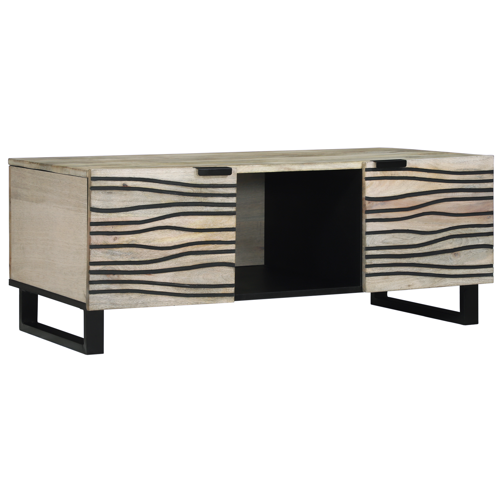 Masă de cafea cu raft cu depozitare cu ușă Alb, Negru 100 x 50 x 40 cm GartenMobel Dekor
