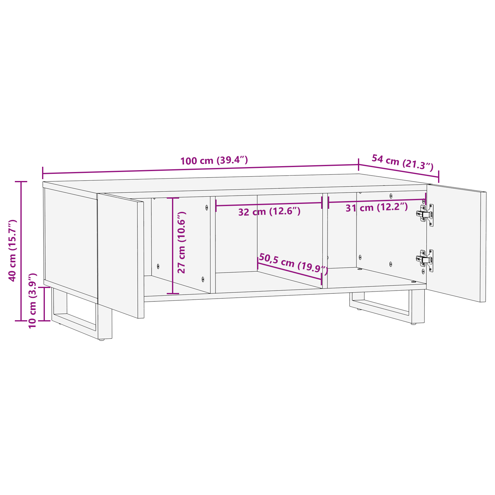 Masă de cafea cu raft cu depozitare cu ușă Alb, Negru 100 x 50 x 40 cm GartenMobel Dekor
