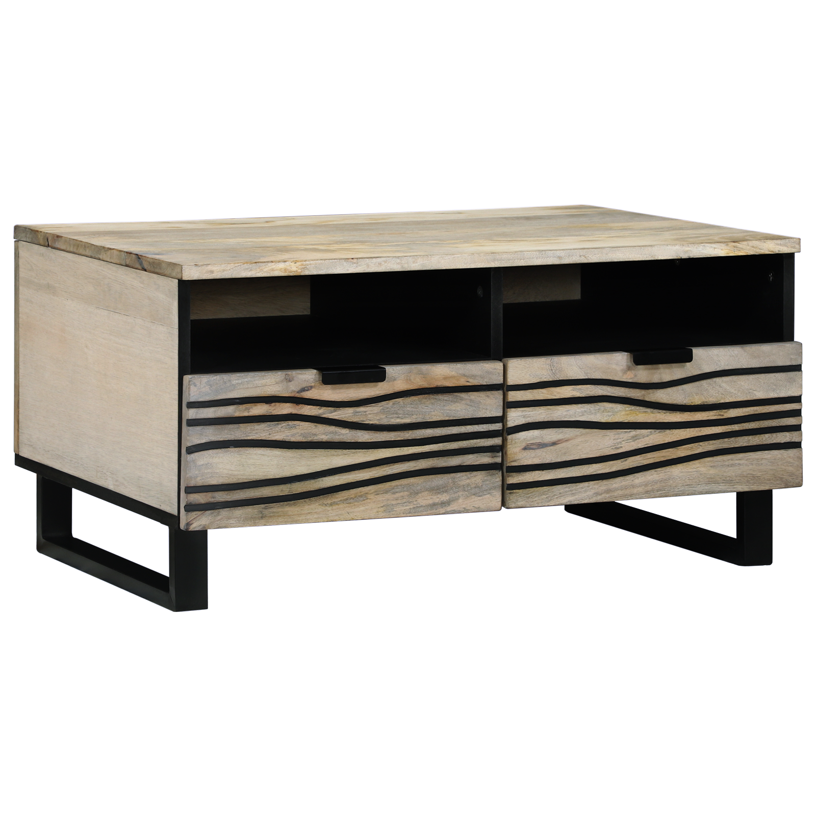 Masă de cafea cu sertar cu depozitare Alb, Negru 80 x 50 x 40 cm GartenMobel Dekor